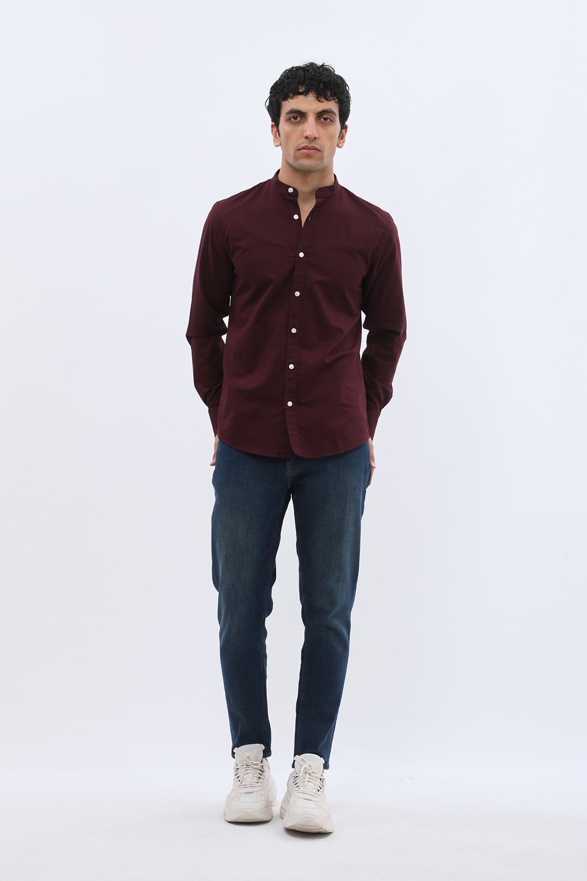 SHIRTSPRO Oxford Regular Fit Shirt - Mao Collar - Dark Bordeaux