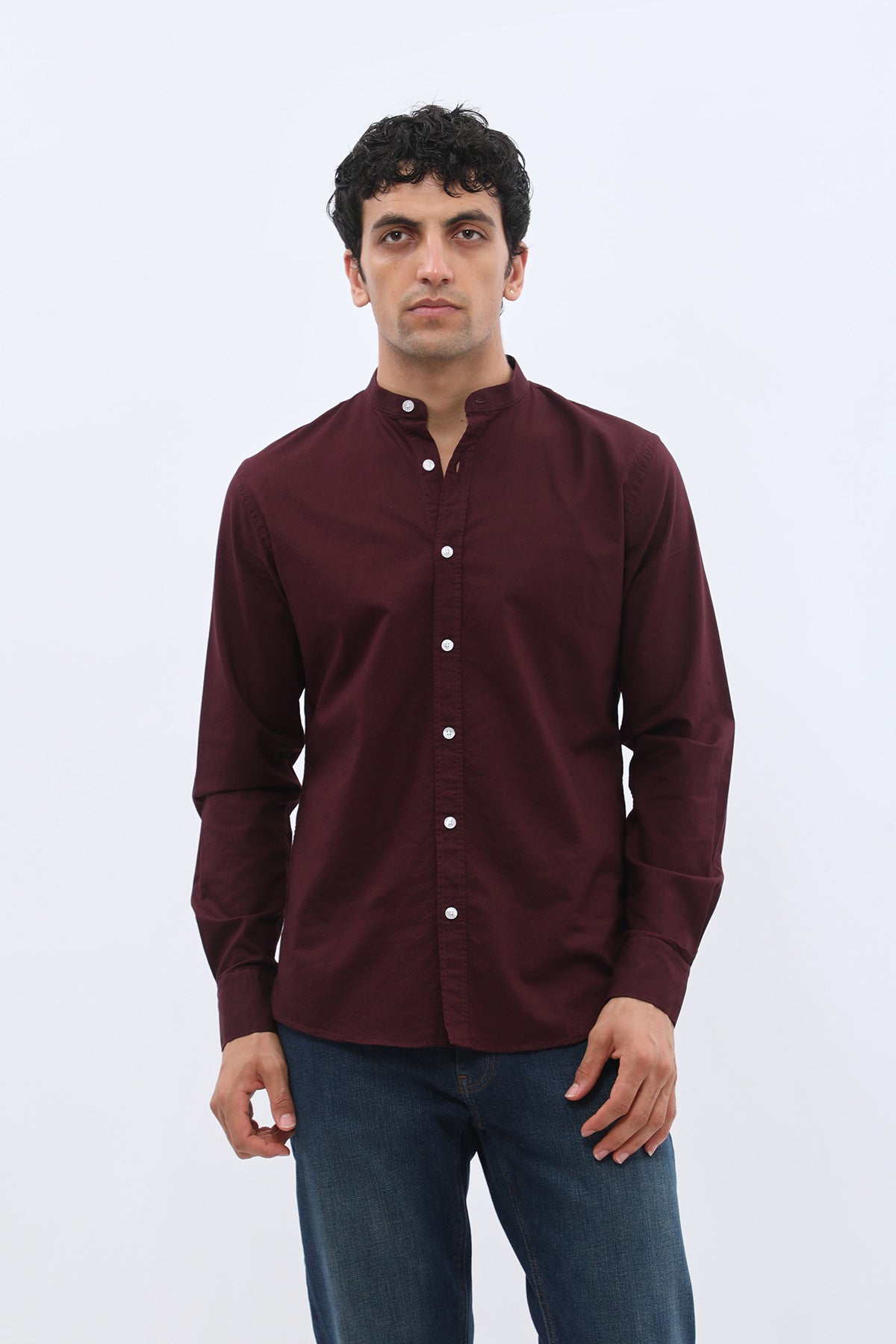 SHIRTSPRO Oxford Regular Fit Shirt - Mao Collar - Dark Bordeaux