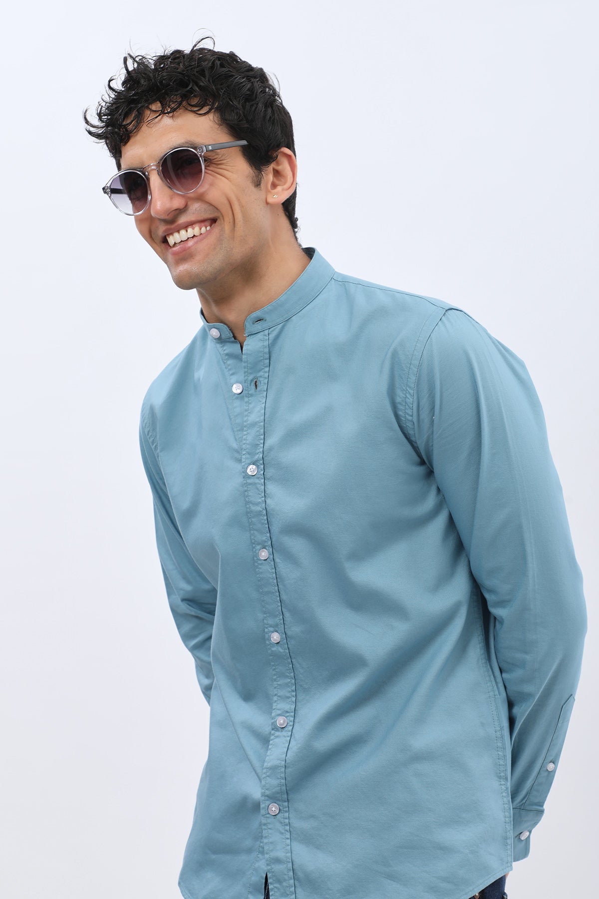 SHIRTSPRO Oxford Regular Fit Shirt - Mao Collar - Adriatic