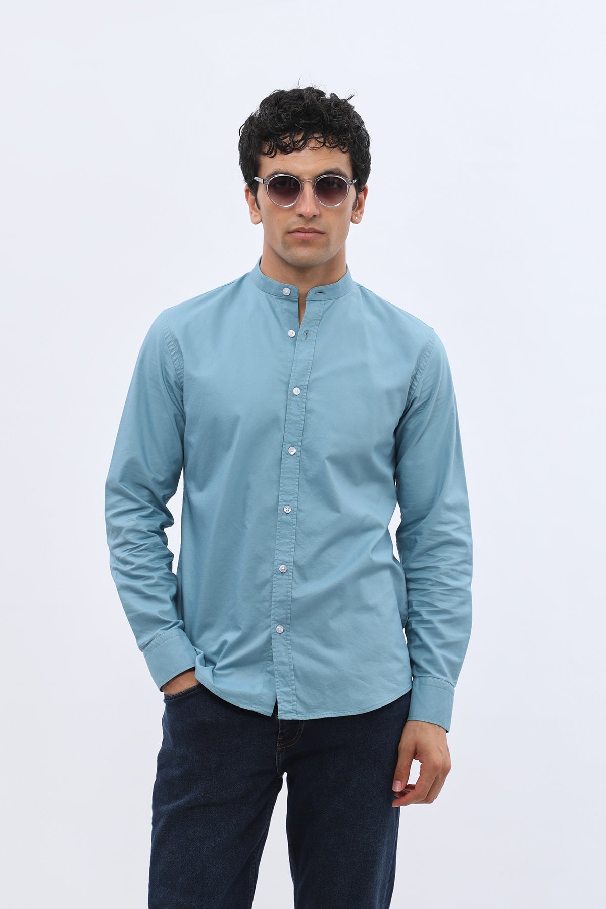 SHIRTSPRO Oxford Regular Fit Shirt - Mao Collar - Adriatic