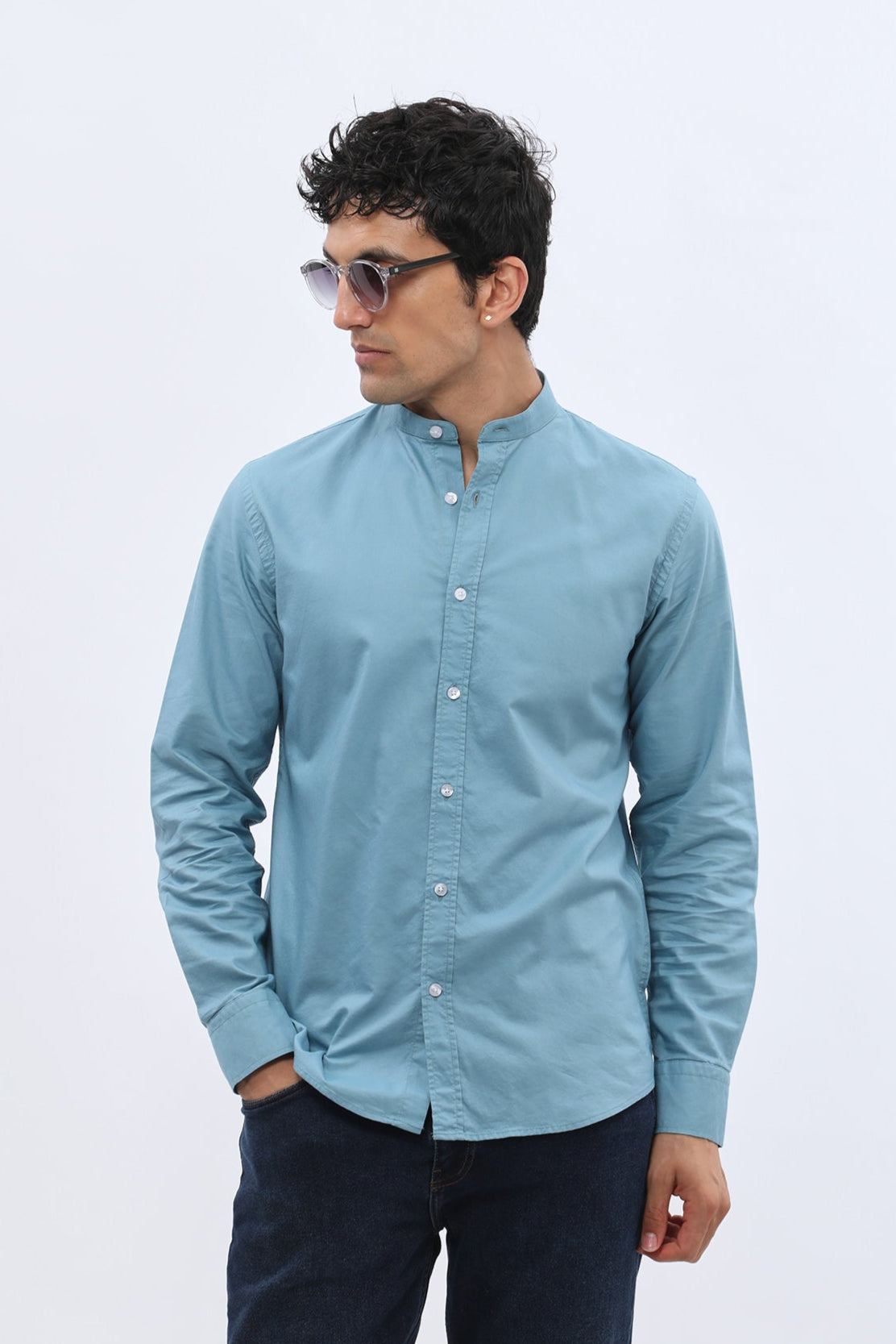 SHIRTSPRO Oxford Regular Fit Shirt - Mao Collar - Adriatic
