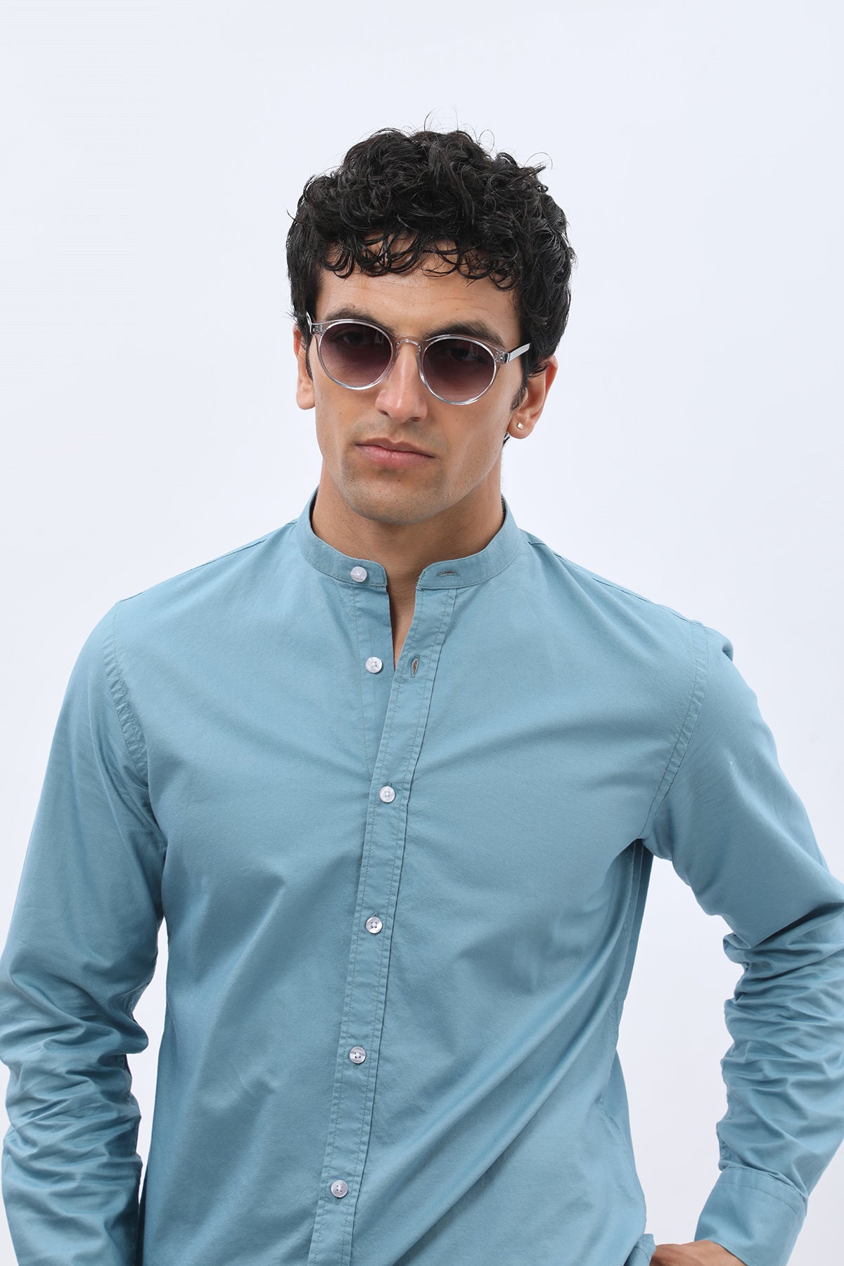 SHIRTSPRO Oxford Regular Fit Shirt - Mao Collar - Adriatic