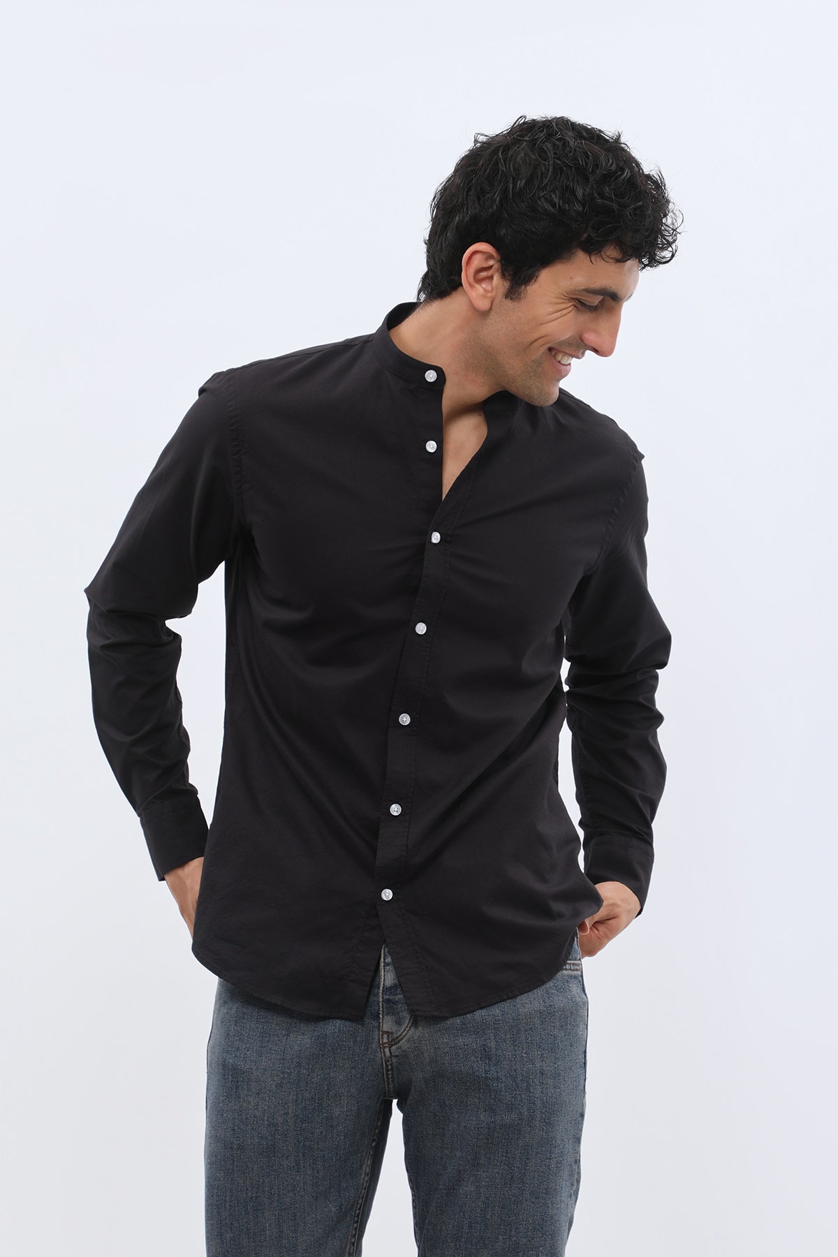 SHIRTSPRO Oxford Regular Fit Shirt - Mao Collar - Black