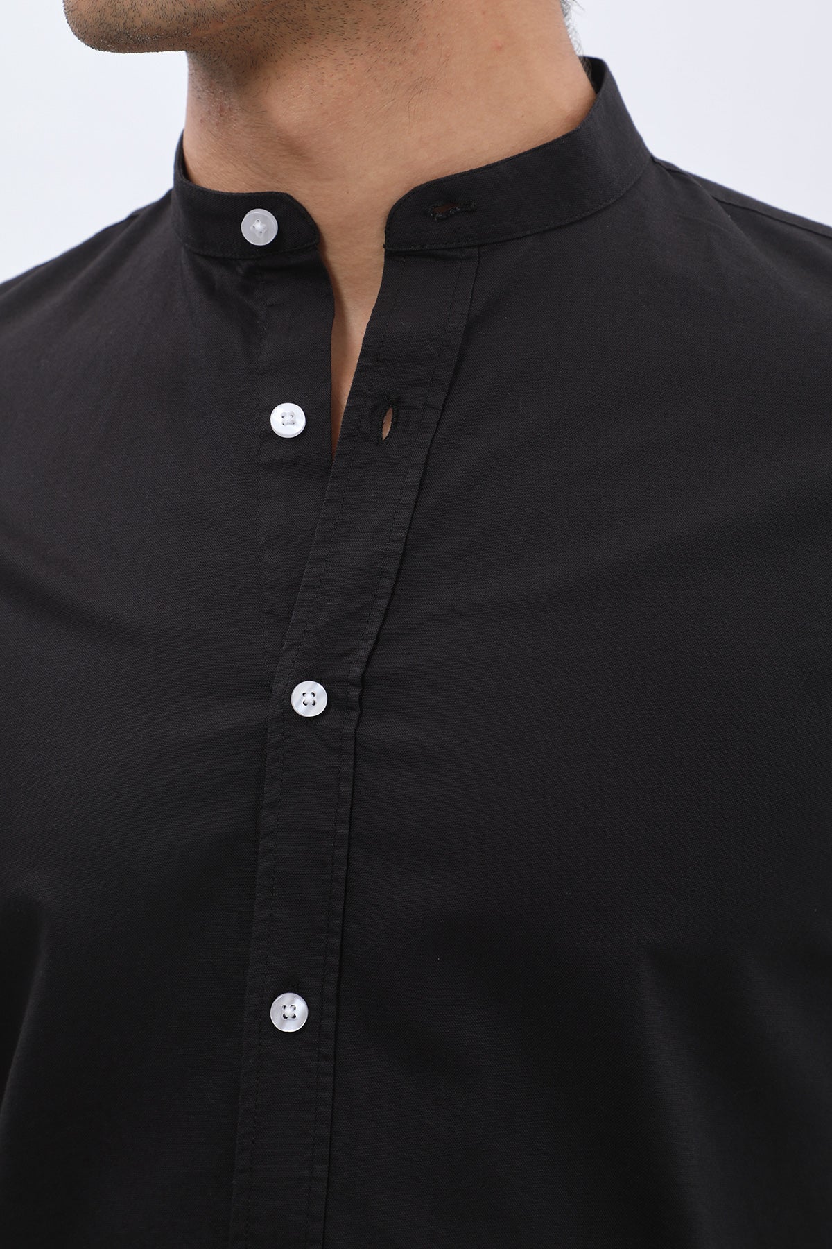 SHIRTSPRO Oxford Regular Fit Shirt - Mao Collar - Black