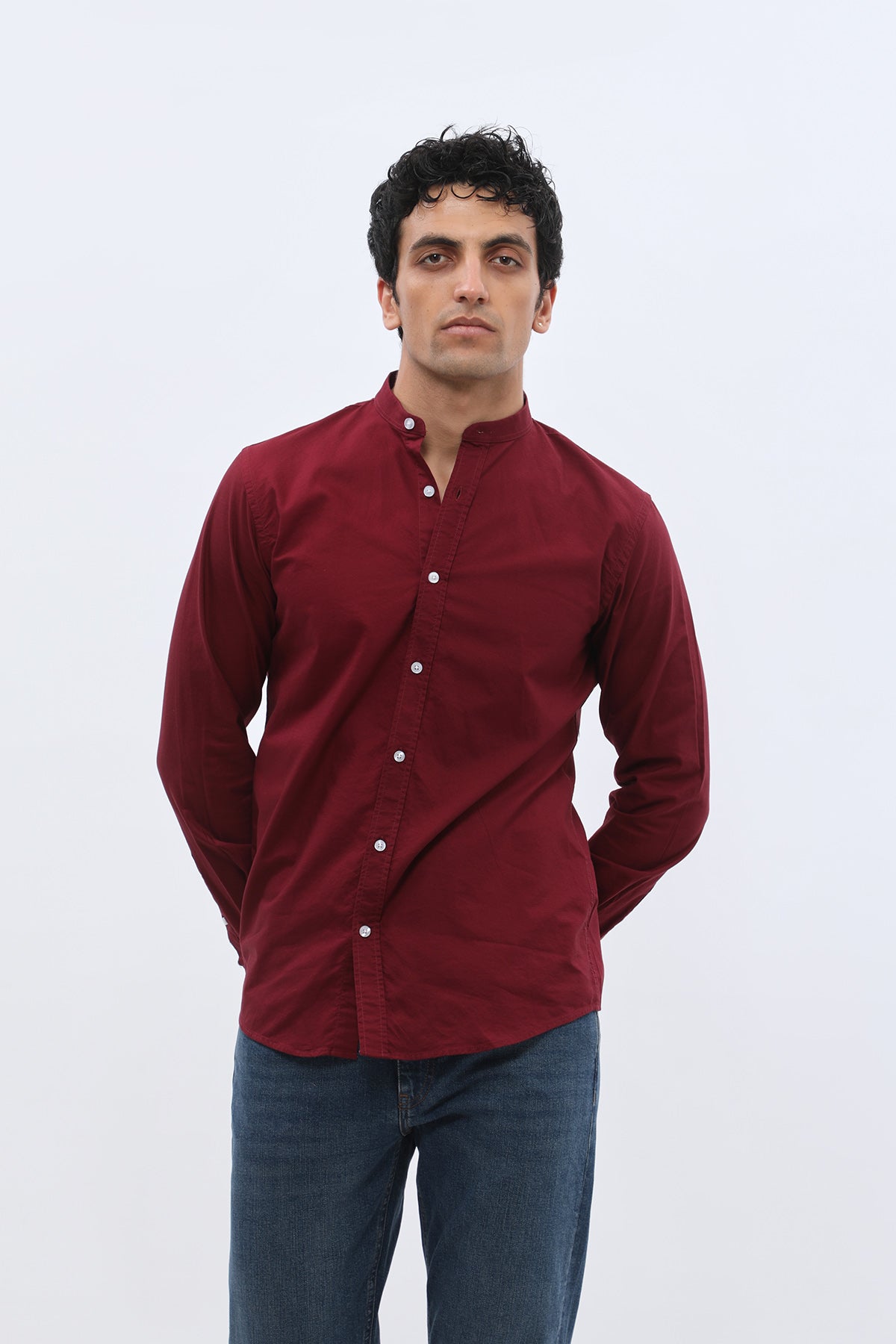 SHIRTSPRO Oxford Regular Fit Shirt - Mao Collar - Bordo Red