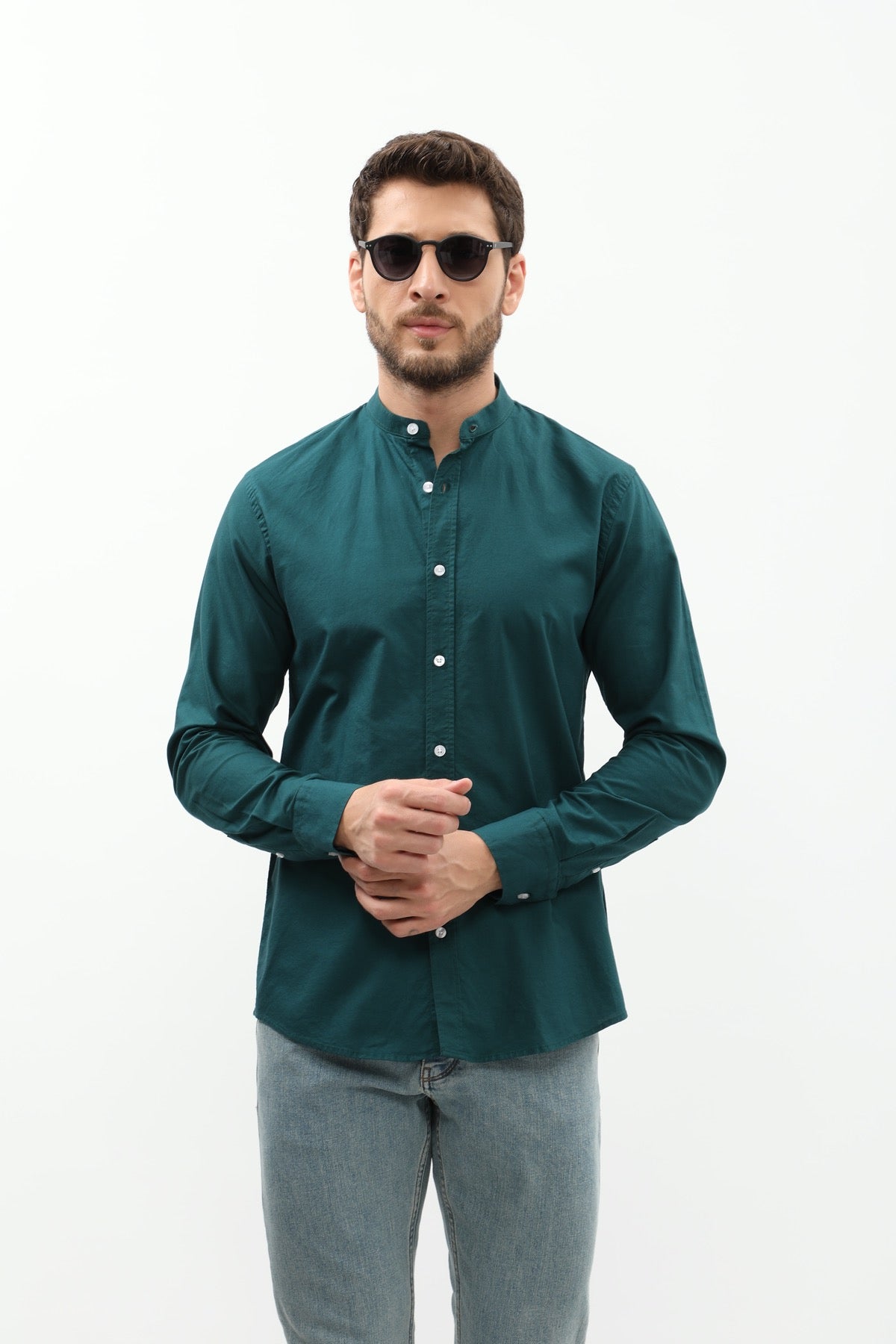 SHIRTSPRO Oxford Regular Fit Shirt - Mao Collar - Deep Teal