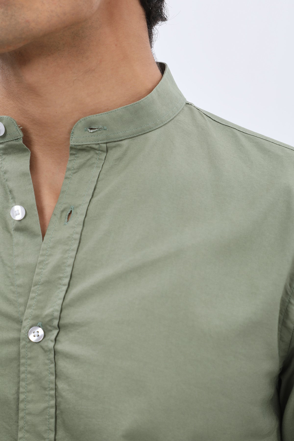 SHIRTSPRO Oxford Regular Fit Shirt - Mao Collar - Oil Green