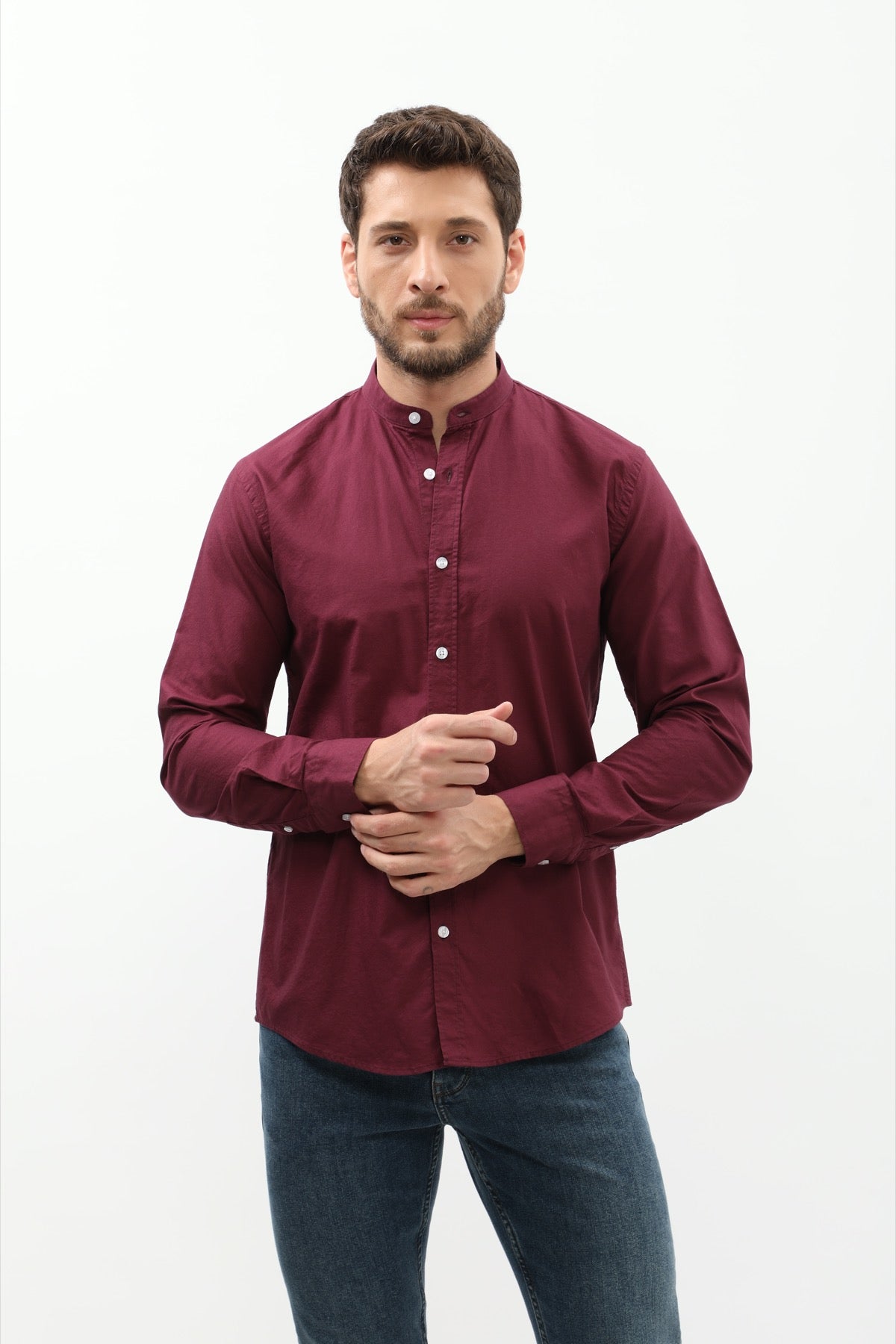 SHIRTSPRO Oxford Regular Fit Shirt - Mao Collar - Potent Purple
