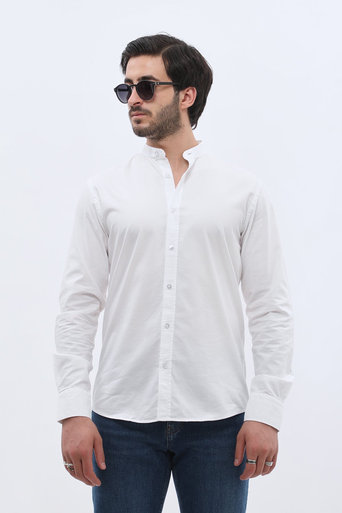 SHIRTSPRO Oxford Regular Fit Shirt - Mao Collar - White