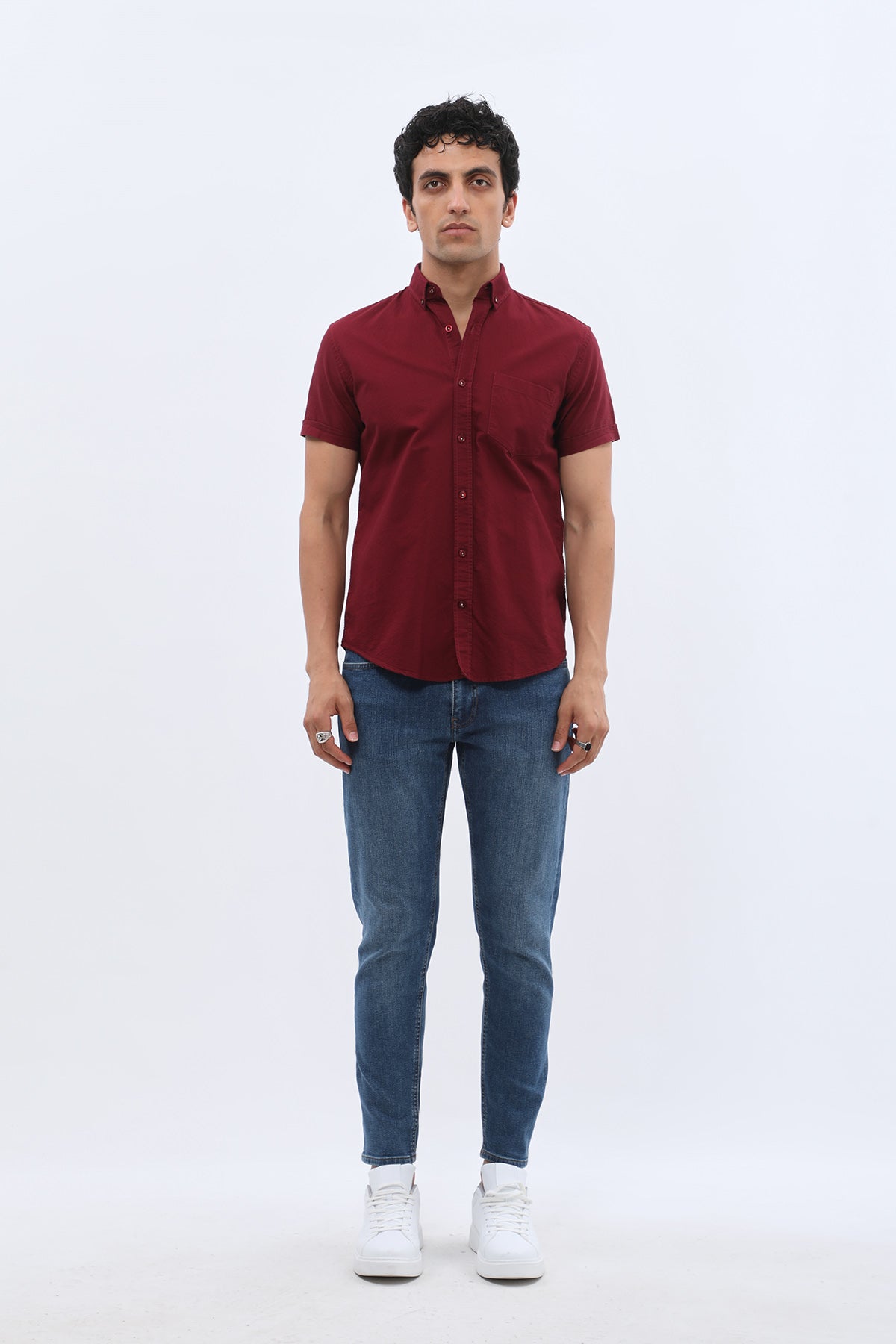 SHIRTSPRO Oxford Regular Fit Short Sleeve Shirt - Button-Down Collar - Claret Red