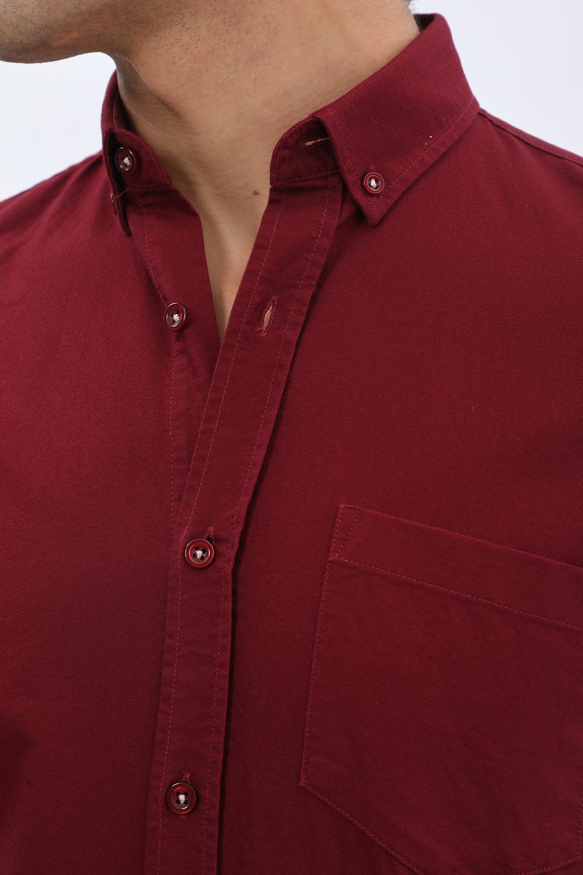 SHIRTSPRO Oxford Regular Fit Short Sleeve Shirt - Button-Down Collar - Claret Red