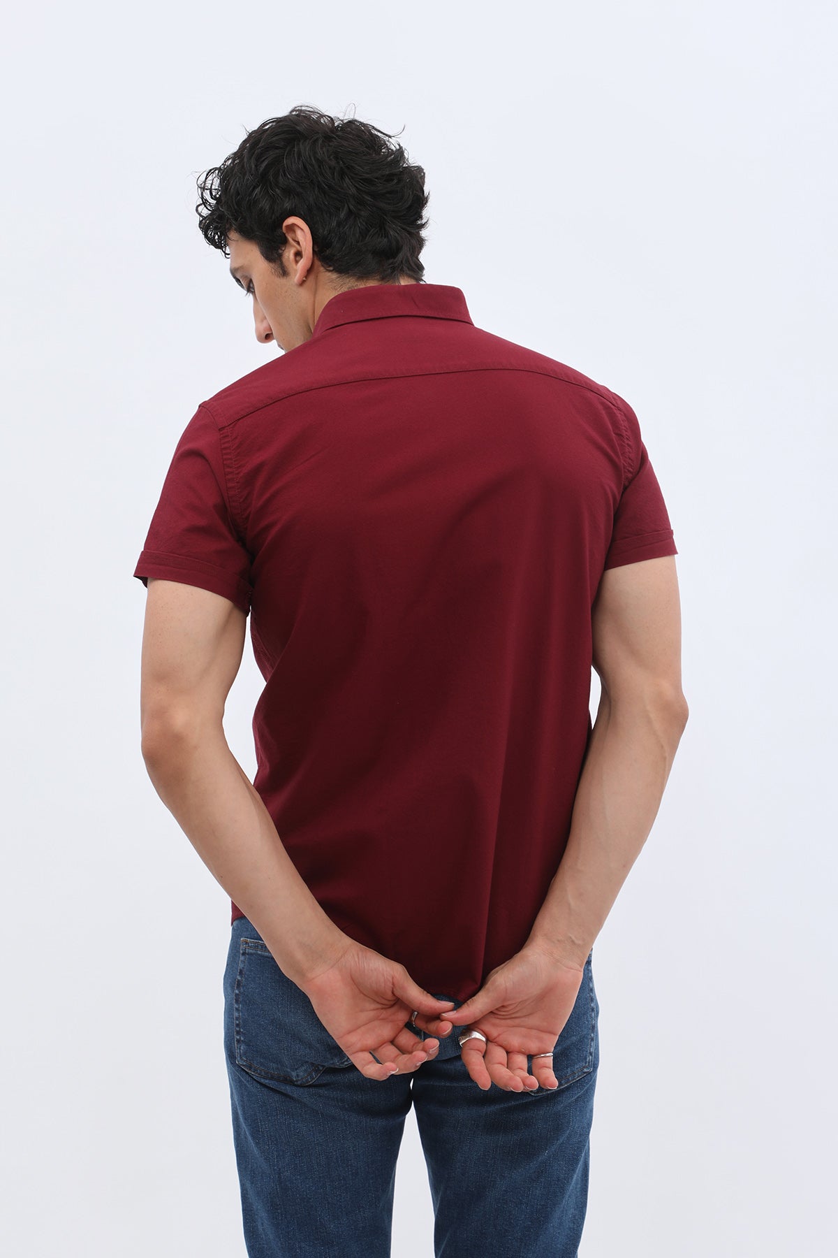 SHIRTSPRO Oxford Regular Fit Short Sleeve Shirt - Button-Down Collar - Claret Red