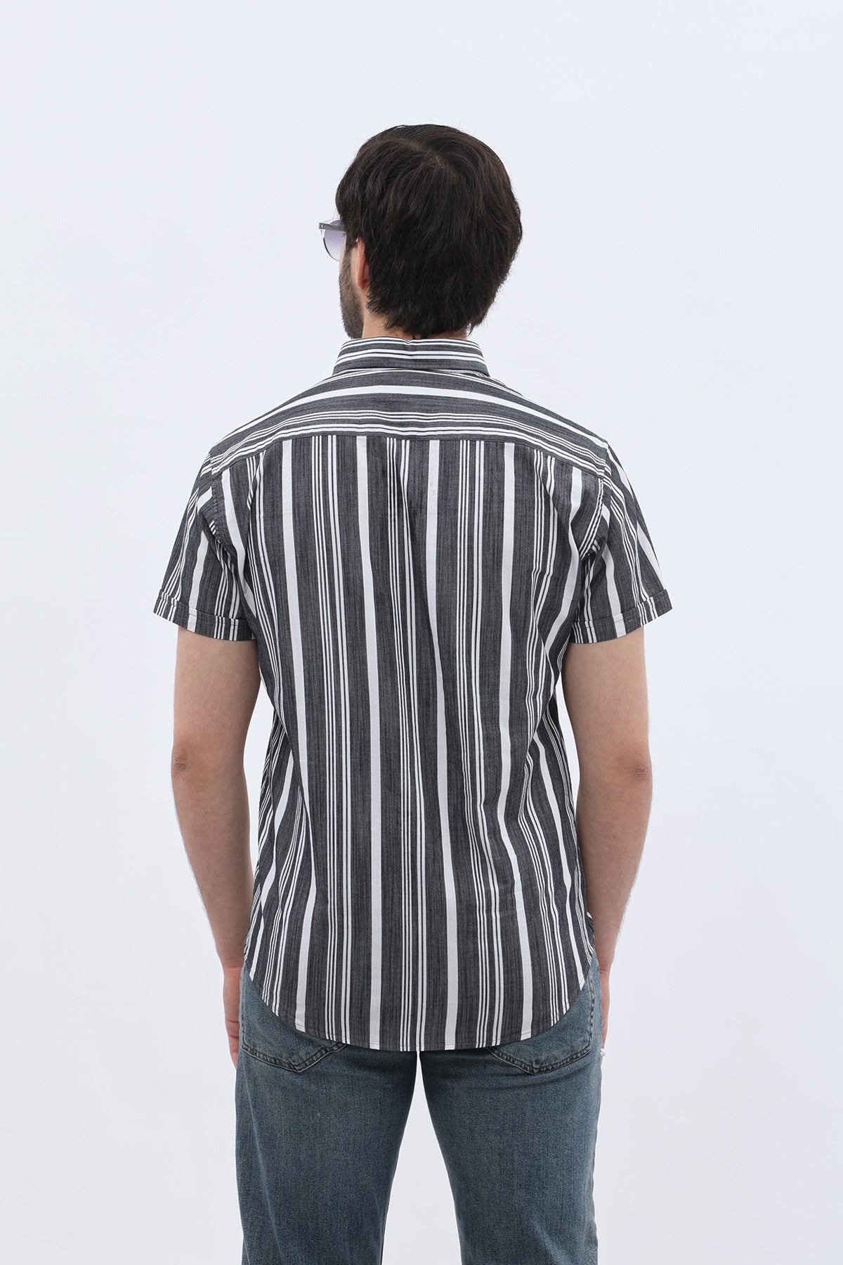 SHIRTSPRO Striped Regular Fit Short Sleeve Shirt - Button-Down Collar - Black