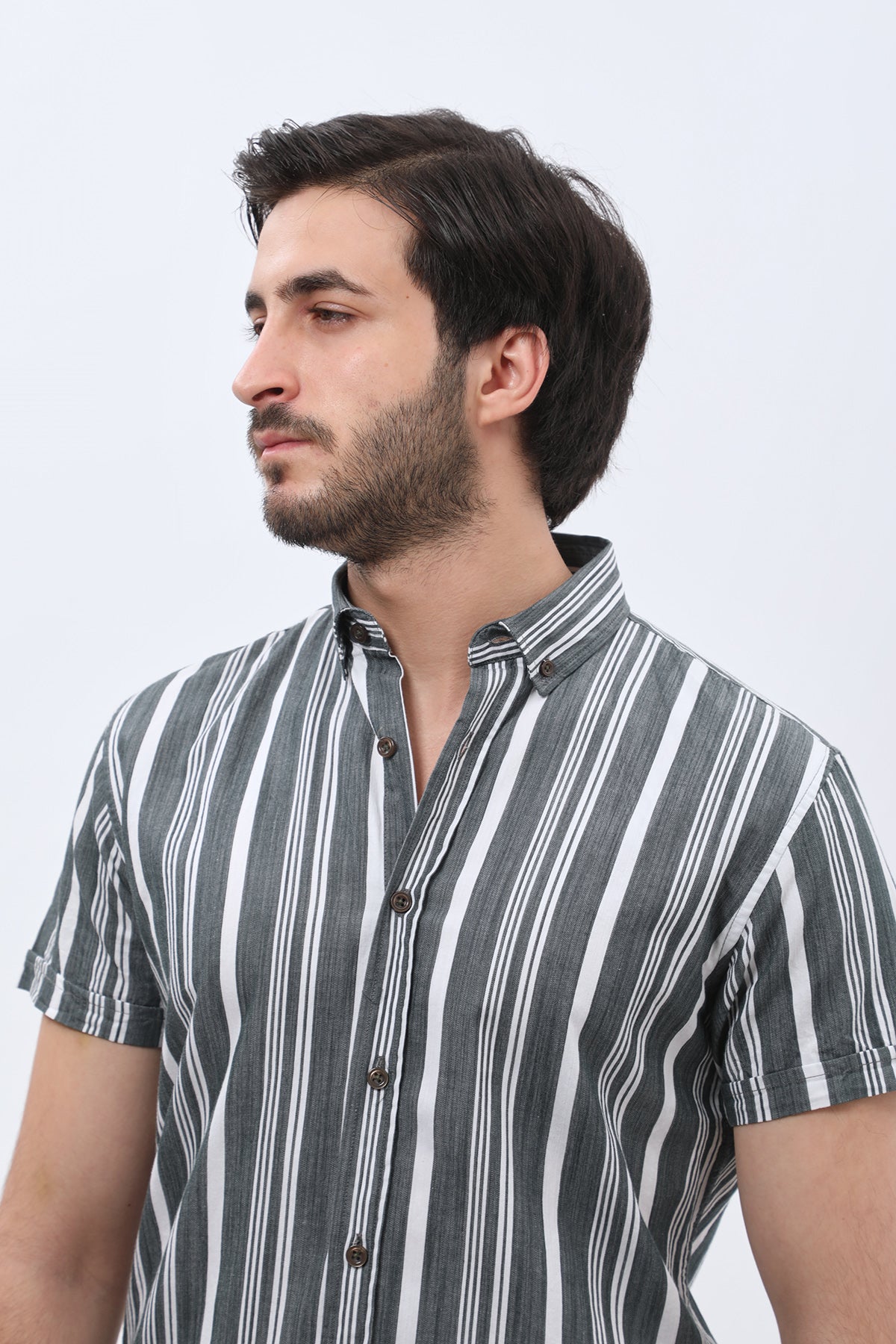SHIRTSPRO Striped Regular Fit Short Sleeve Shirt - Button-Down Collar - Pine Grove