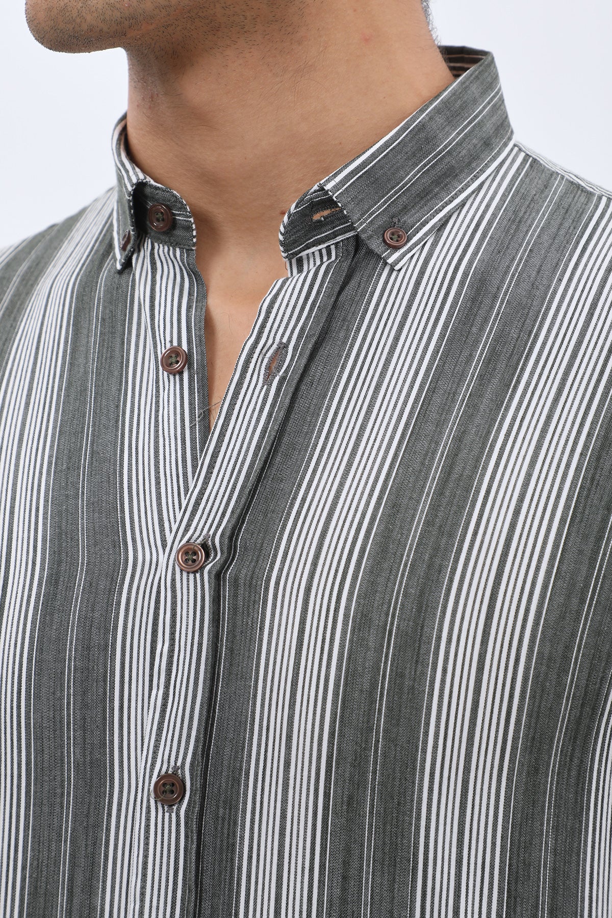 SHIRTSPRO Striped Regular Fit Short Sleeve Shirt - Button-Down Collar - Green