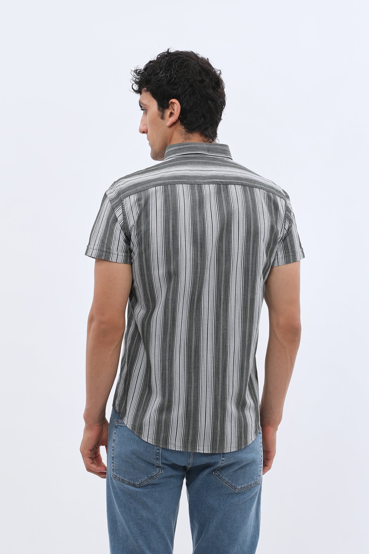 SHIRTSPRO Striped Regular Fit Short Sleeve Shirt - Button-Down Collar - Green