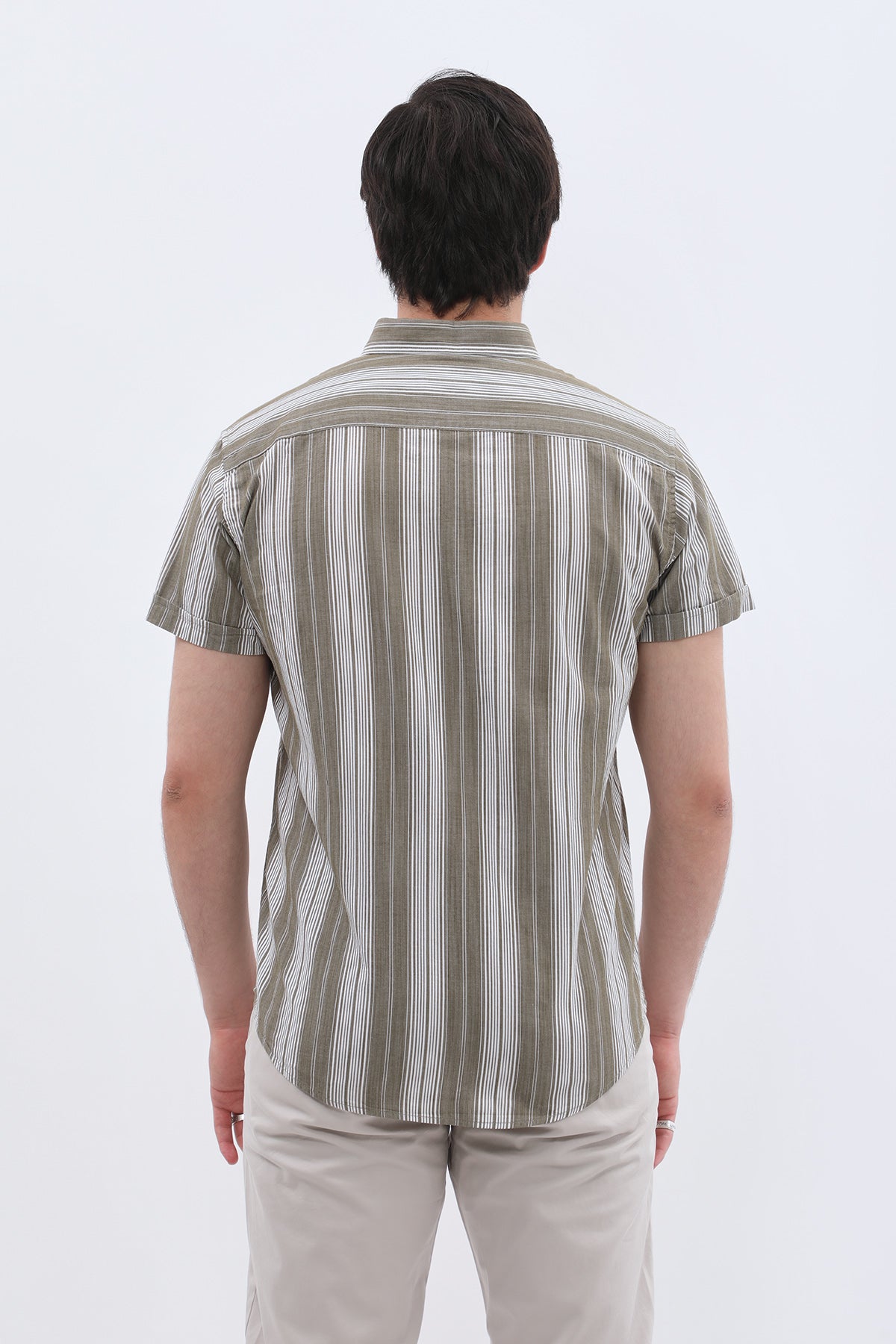 SHIRTSPRO Striped Regular Fit Short Sleeve Shirt - Button-Down Collar - Khaki