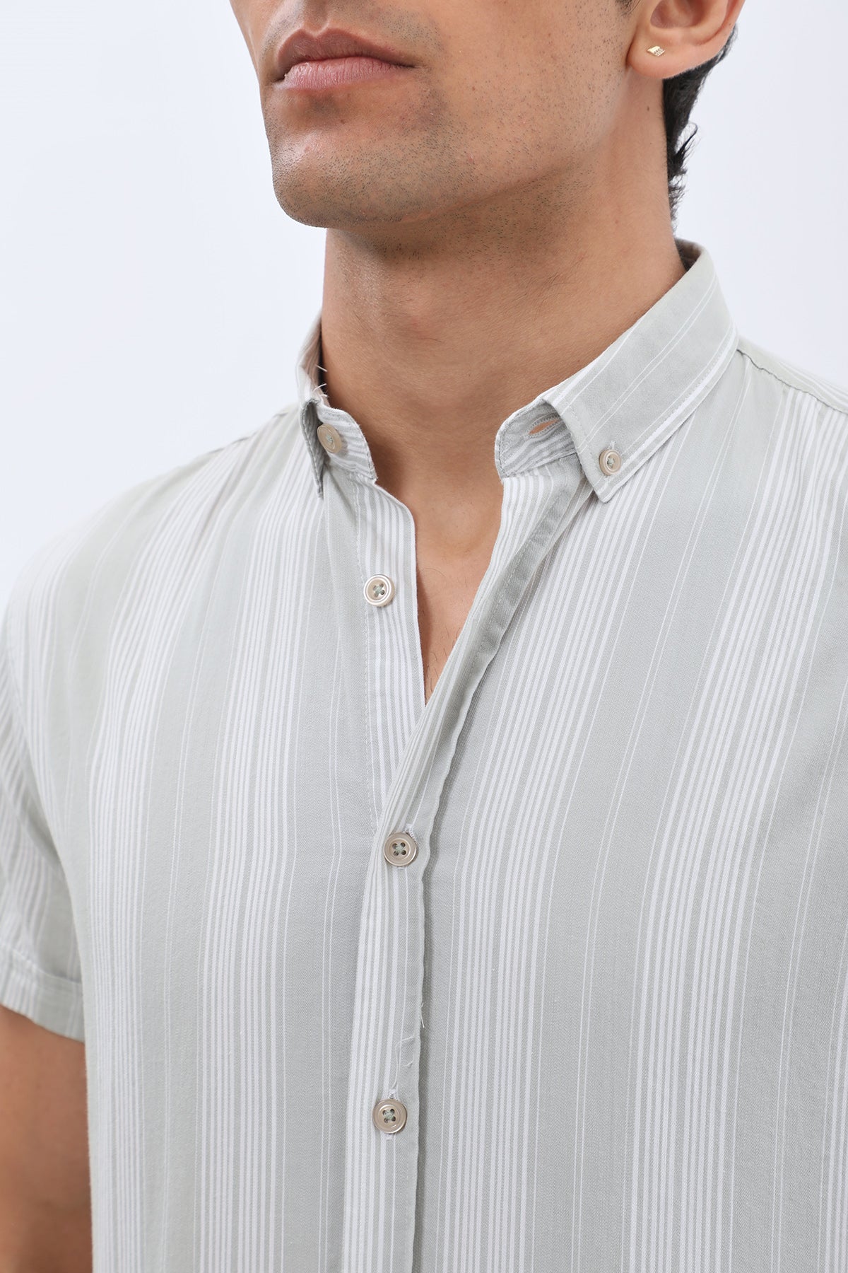 SHIRTSPRO Striped Regular Fit Short Sleeve Shirt - Button-Down Collar - Mint
