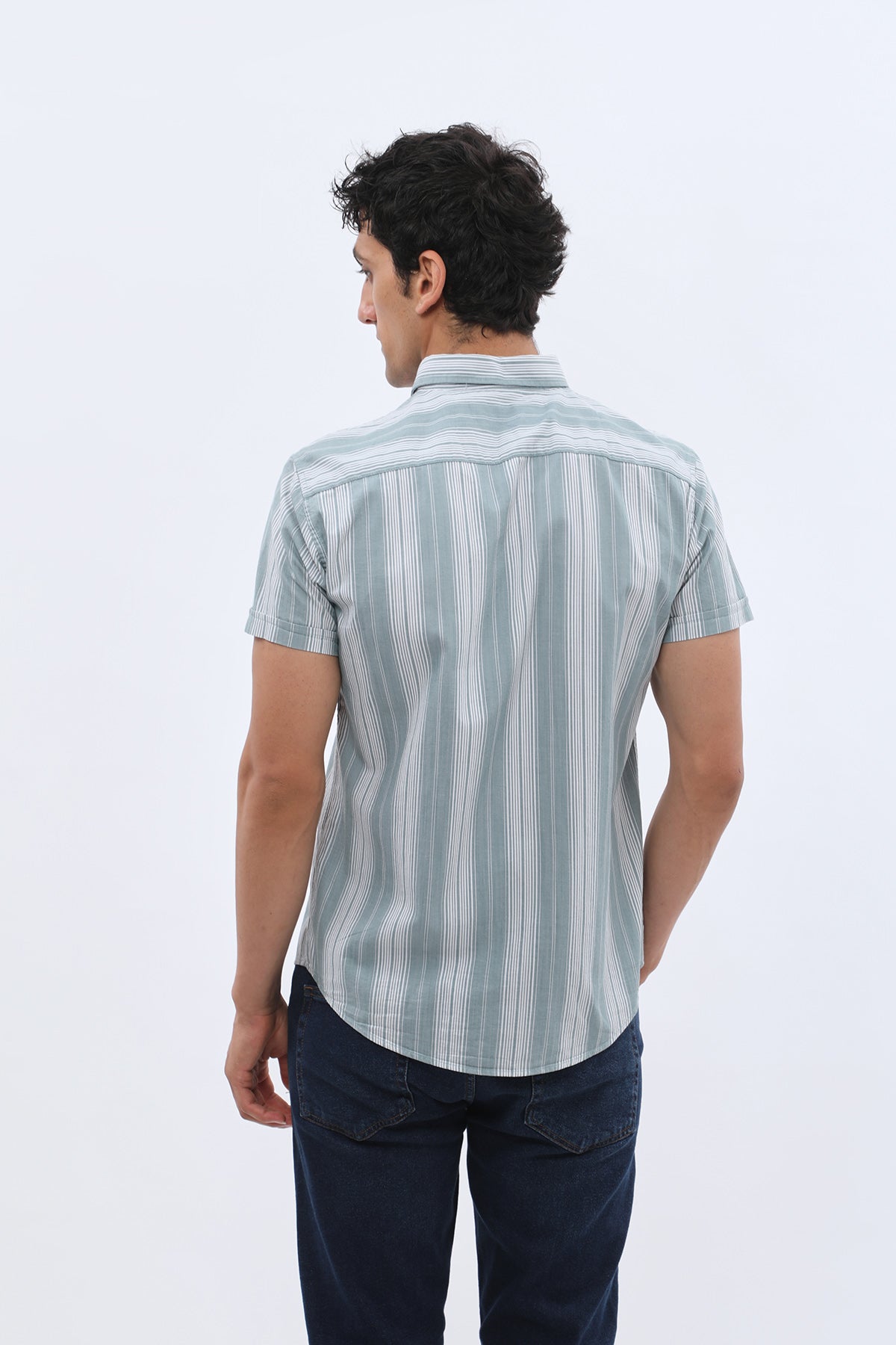SHIRTSPRO Striped Regular Fit Short Sleeve Shirt - Button-Down Collar - Petrol