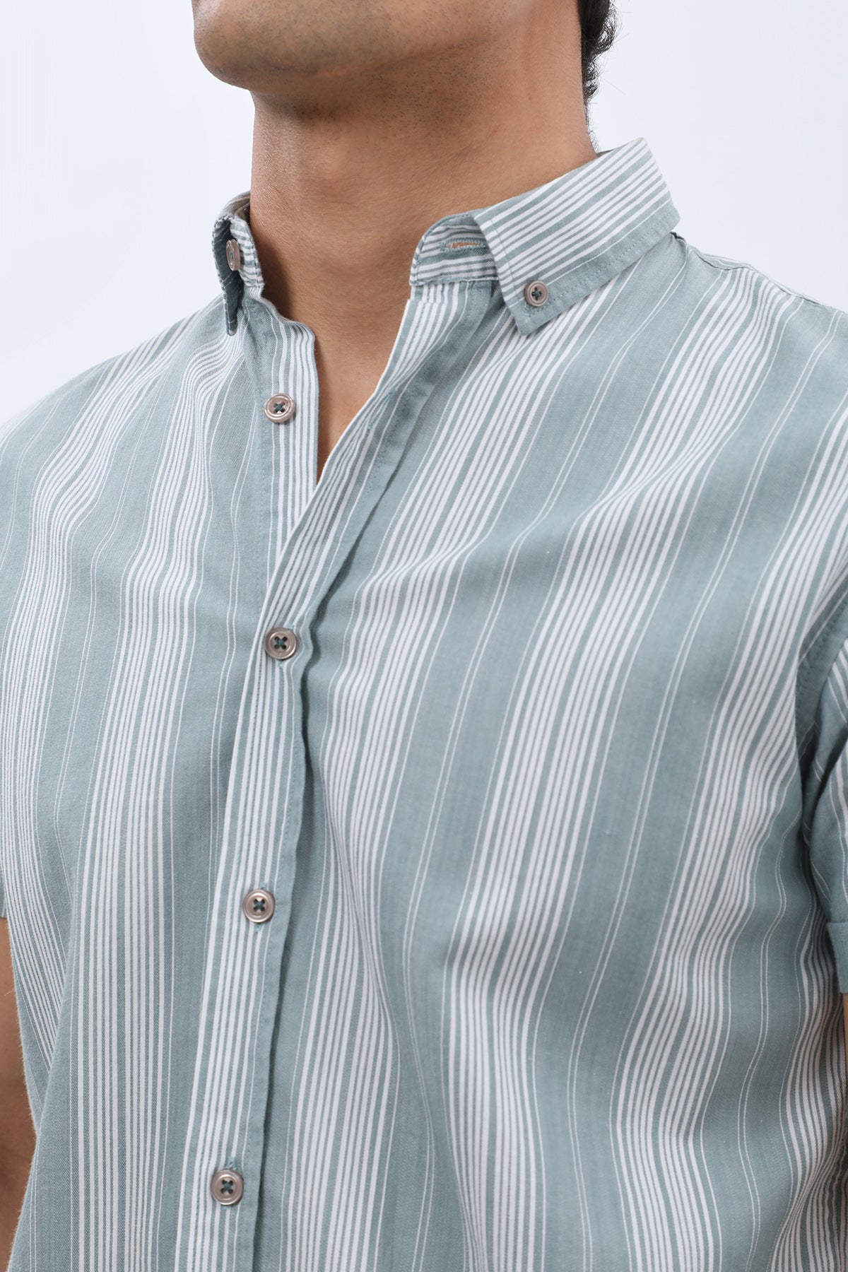 SHIRTSPRO Striped Regular Fit Short Sleeve Shirt - Button-Down Collar - Petrol