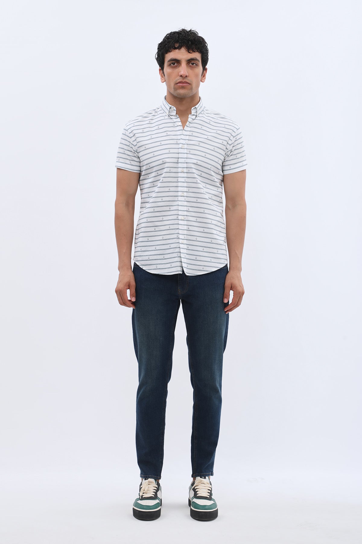 SHIRTSPRO Striped Regular Fit Short Sleeve Shirt - Button-Down Collar - Blue Wing