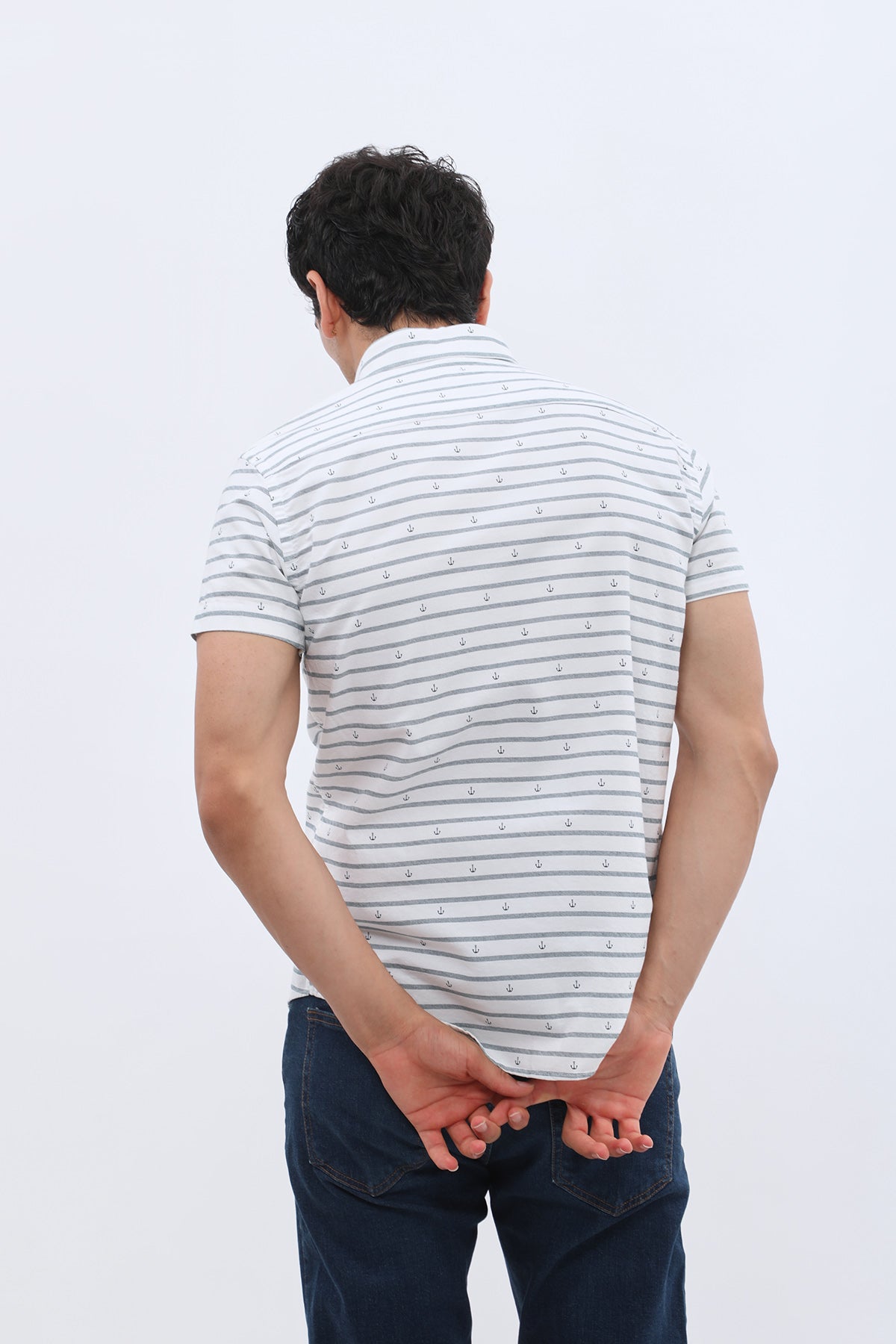 SHIRTSPRO Striped Regular Fit Short Sleeve Shirt - Button-Down Collar - Blue Wing