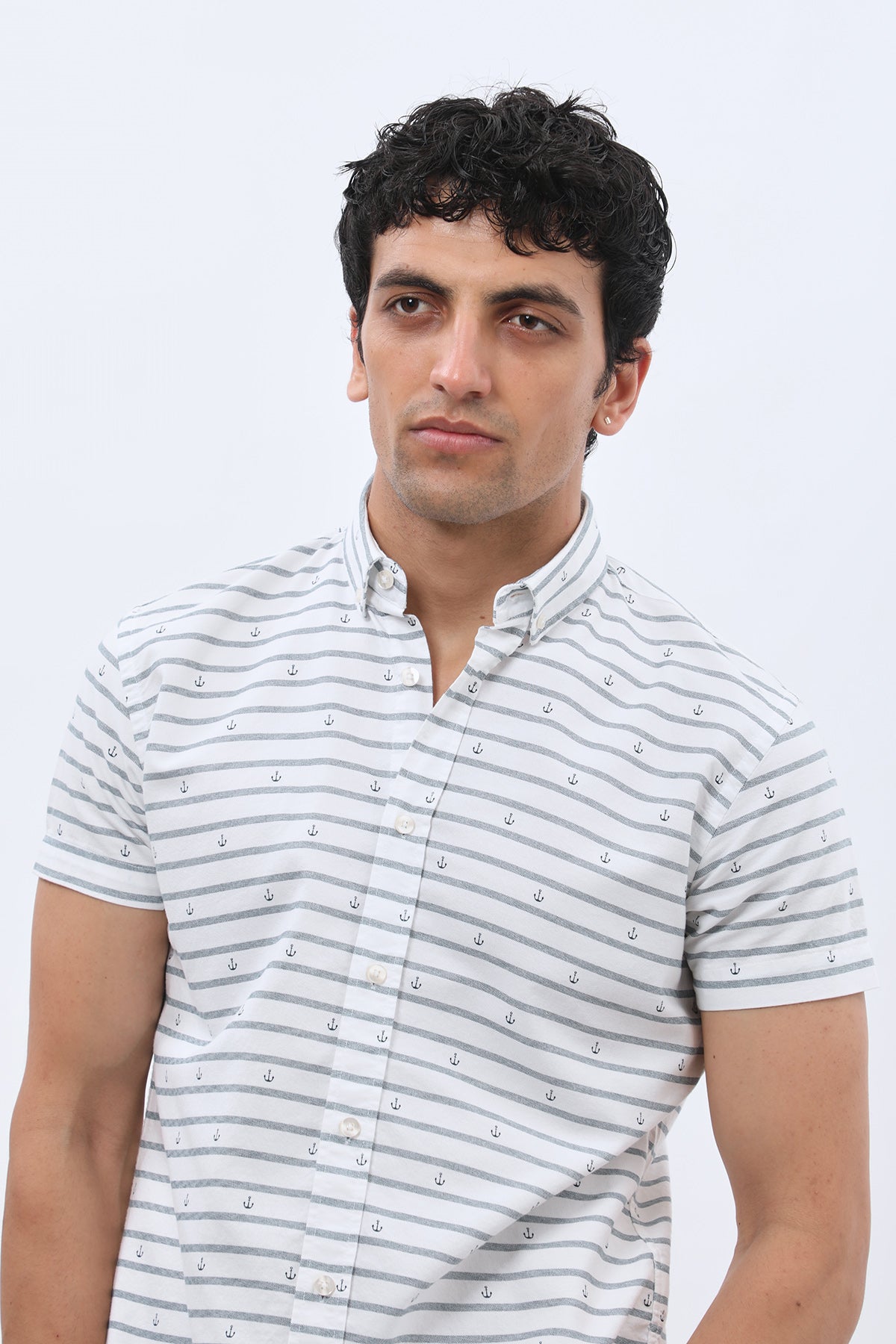 SHIRTSPRO Striped Regular Fit Short Sleeve Shirt - Button-Down Collar - Blue Wing