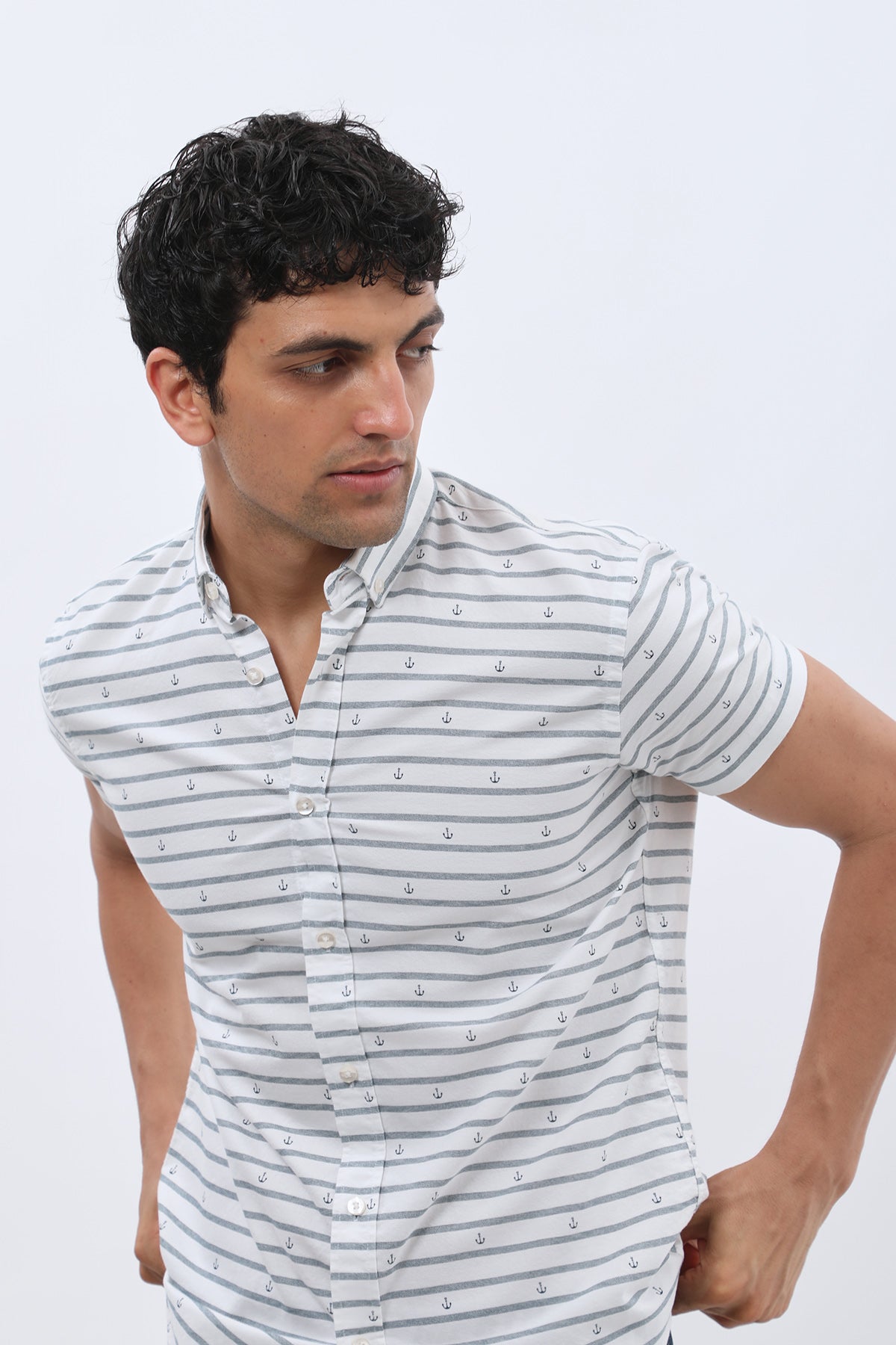 SHIRTSPRO Striped Regular Fit Short Sleeve Shirt - Button-Down Collar - Blue Wing