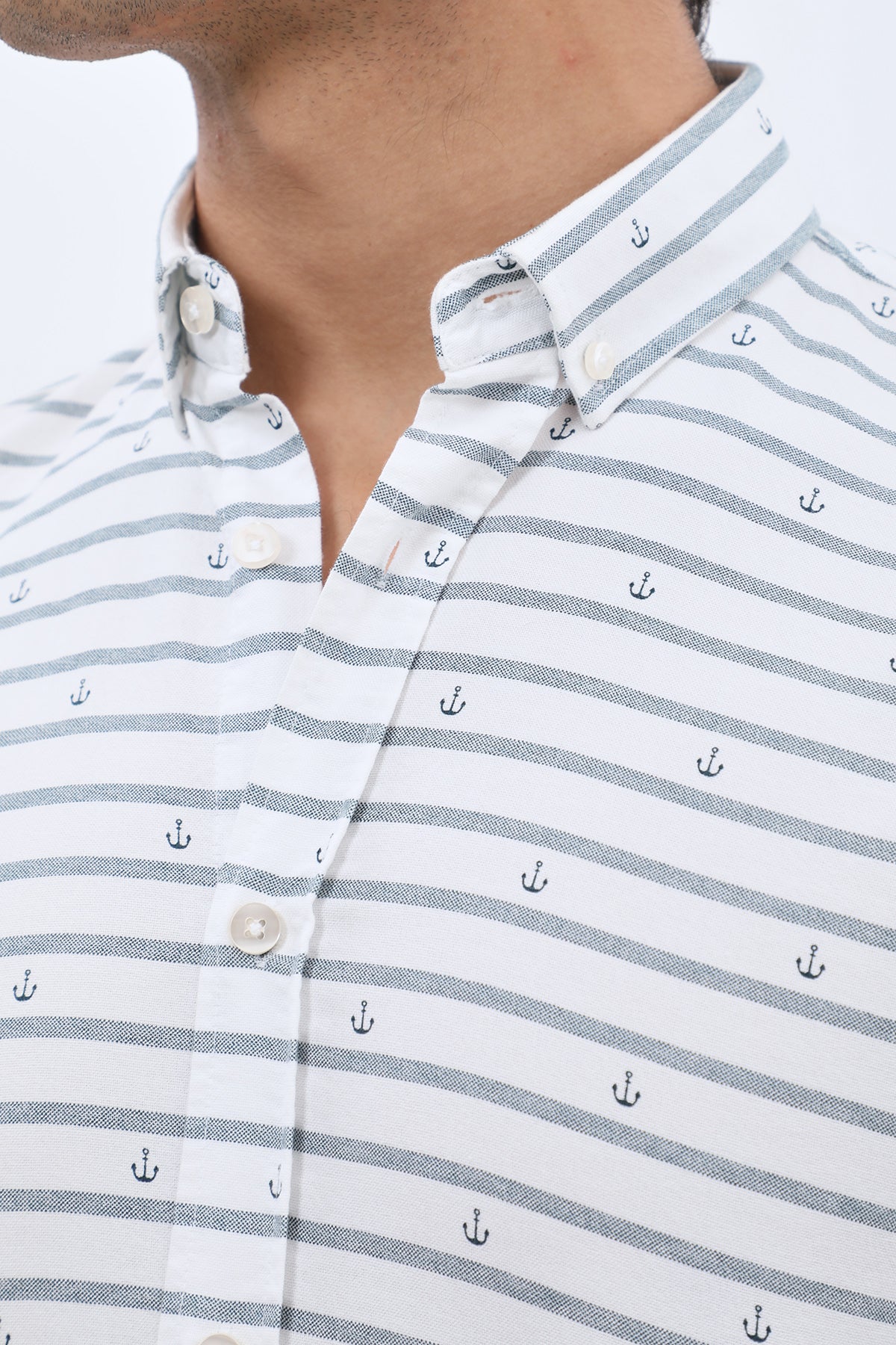 SHIRTSPRO Striped Regular Fit Short Sleeve Shirt - Button-Down Collar - Blue Wing