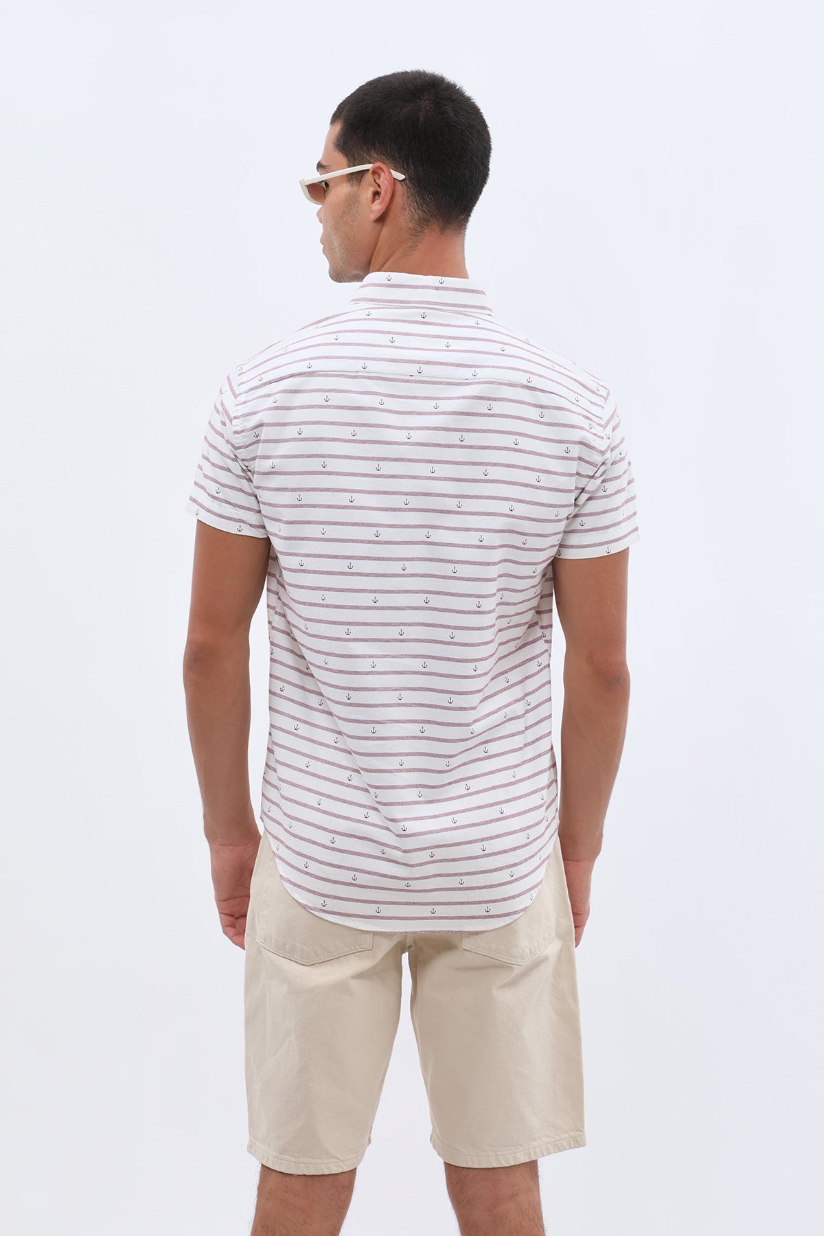SHIRTSPRO Striped Regular Fit Short Sleeve Shirt - Button-Down Collar - Claret Red