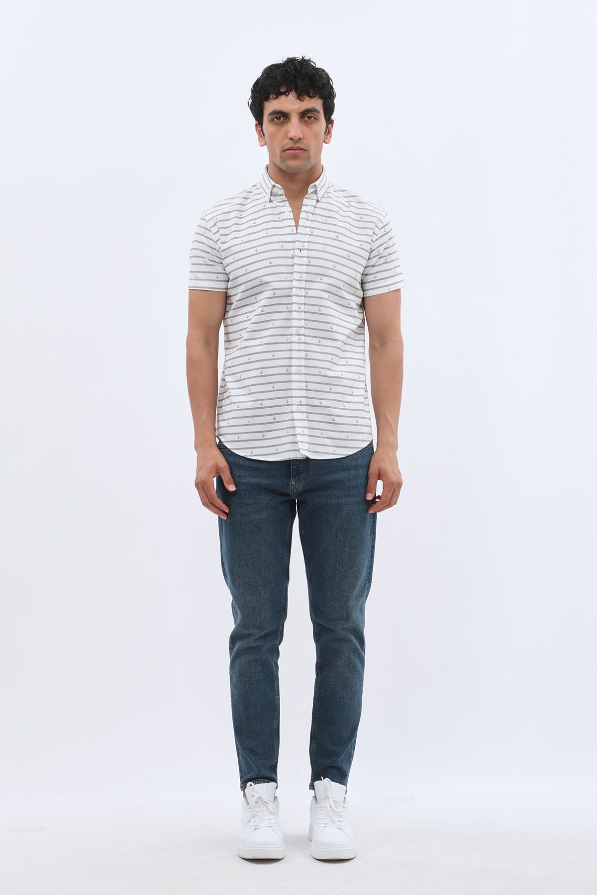 SHIRTSPRO Striped Regular Fit Short Sleeve Shirt - Button-Down Collar - Green