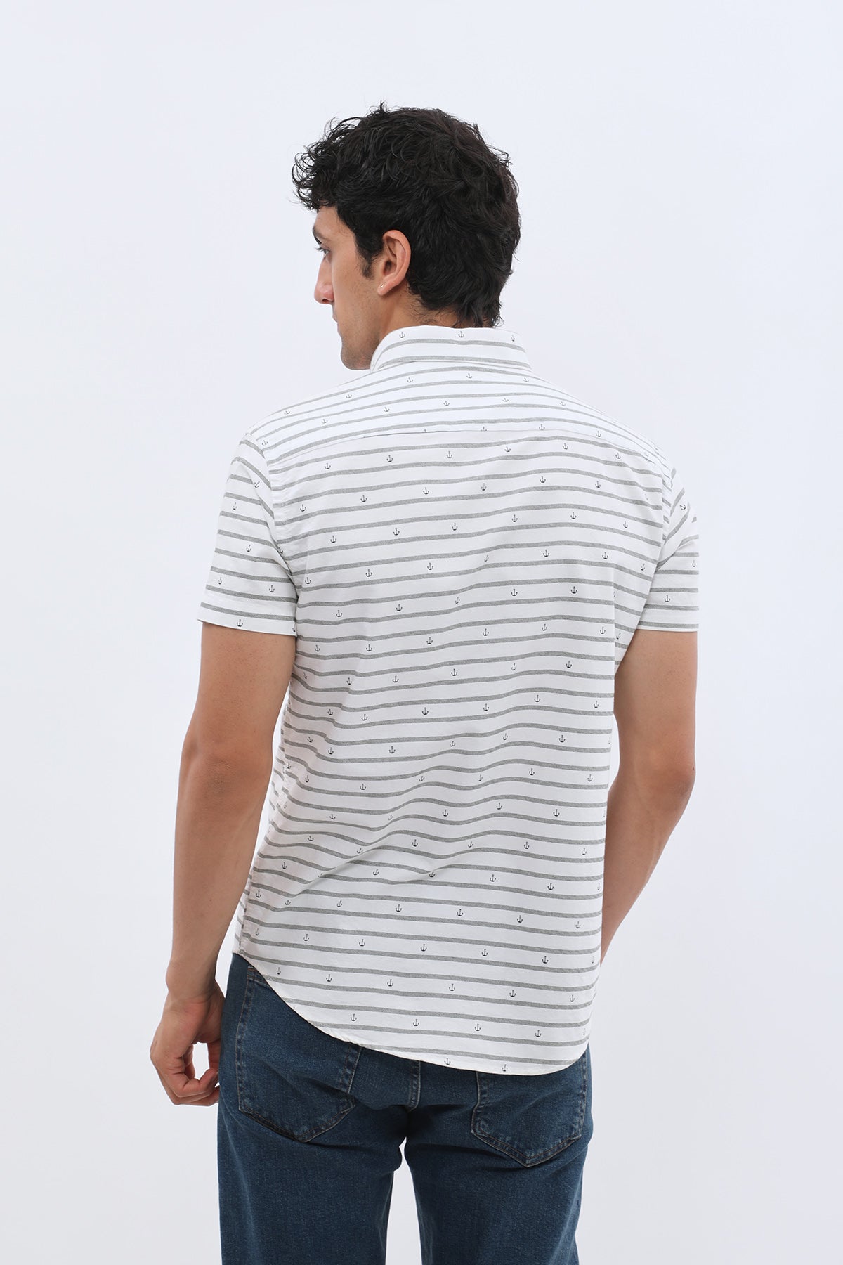 SHIRTSPRO Striped Regular Fit Short Sleeve Shirt - Button-Down Collar - Green