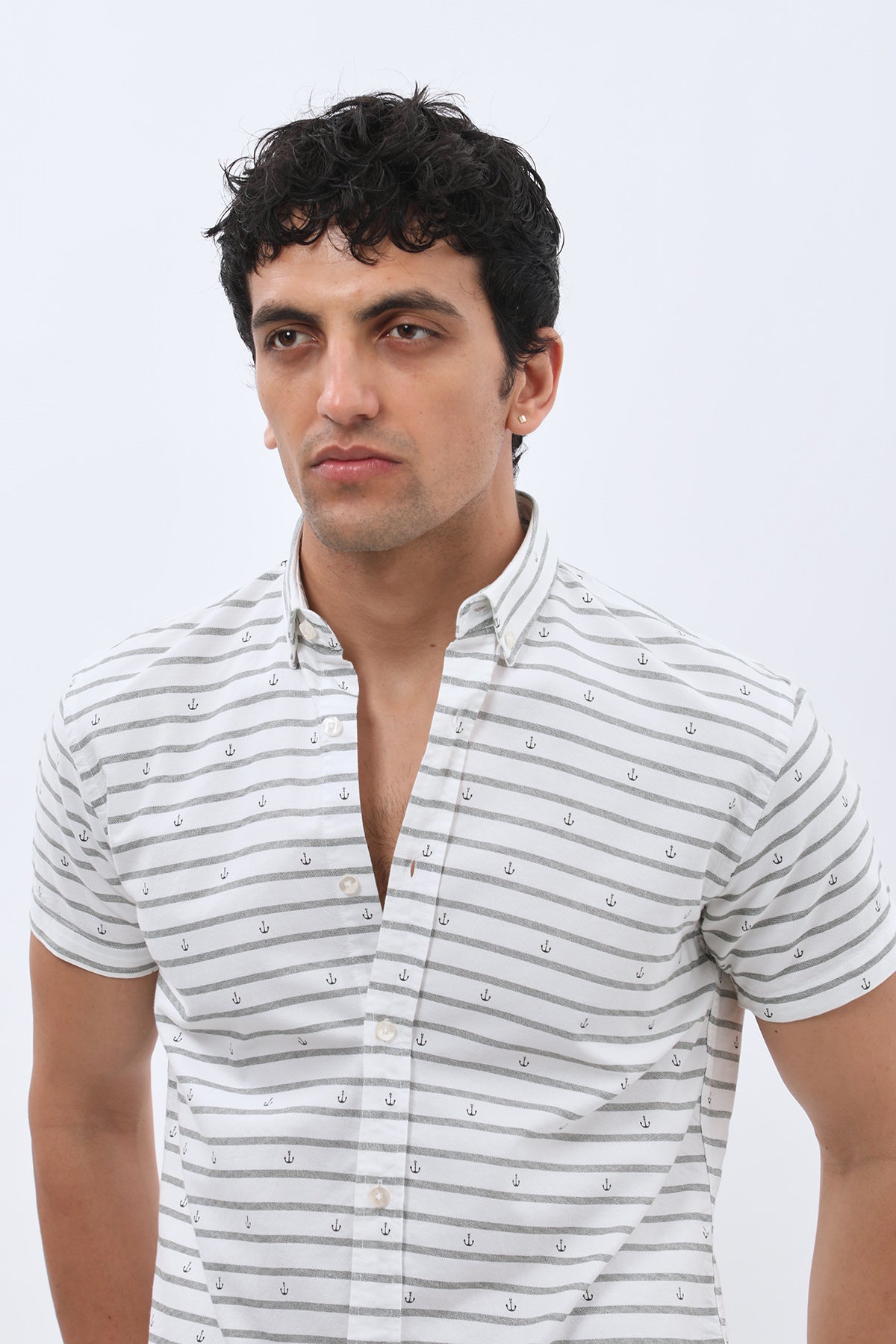 SHIRTSPRO Striped Regular Fit Short Sleeve Shirt - Button-Down Collar - Green