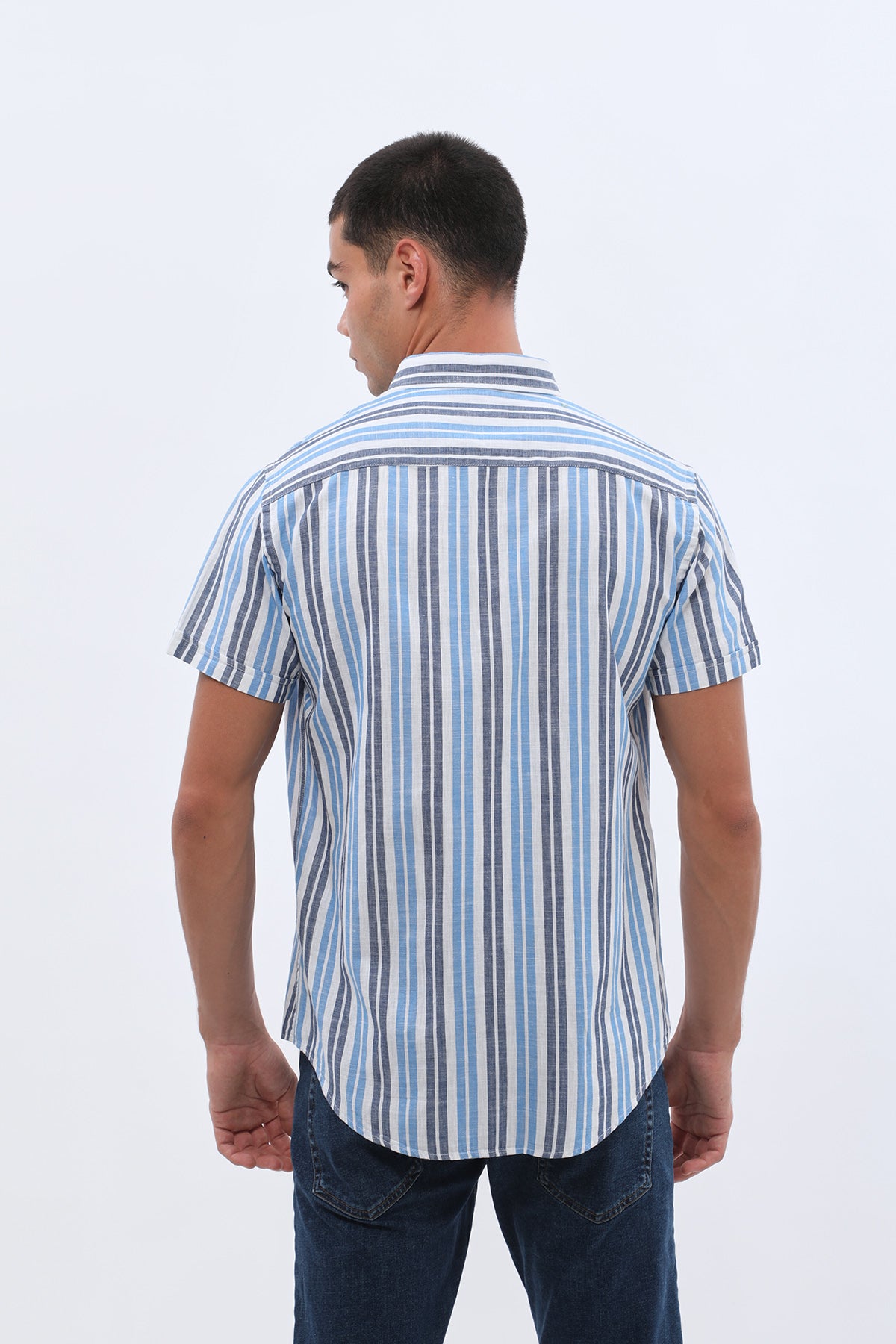 SHIRTSPRO Striped Regular Fit Short Sleeve Shirt - Button-Down Collar - Blue