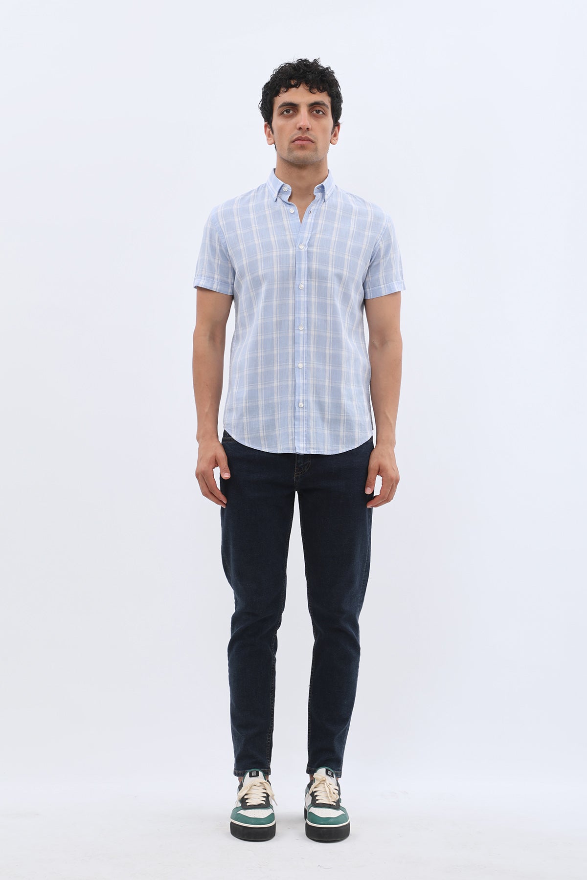 قميص كاروهات بأكمام قصيرة وقبة بأزرار من SHIRTSPRO - لون أزرق