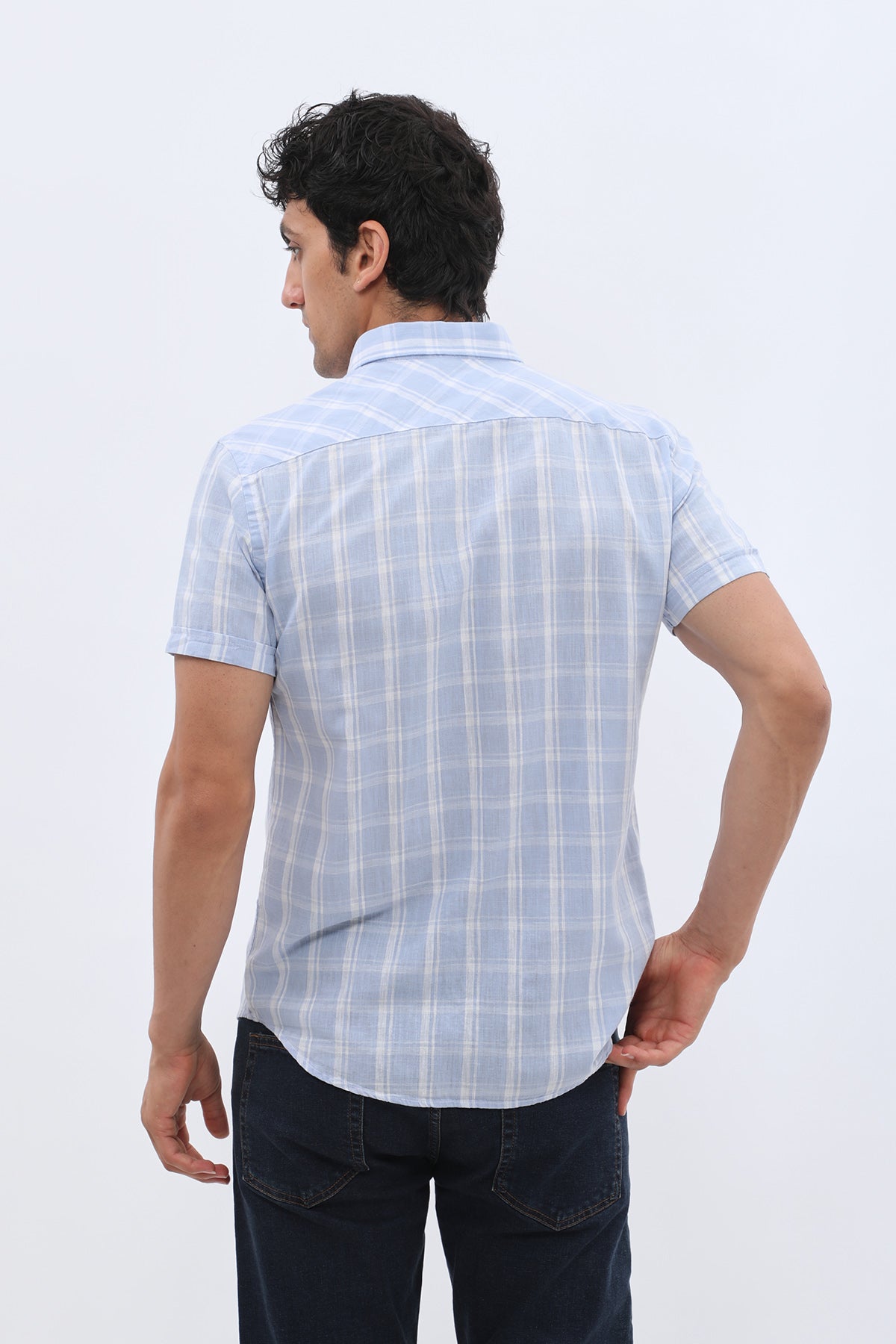 قميص كاروهات بأكمام قصيرة وقبة بأزرار من SHIRTSPRO - لون أزرق