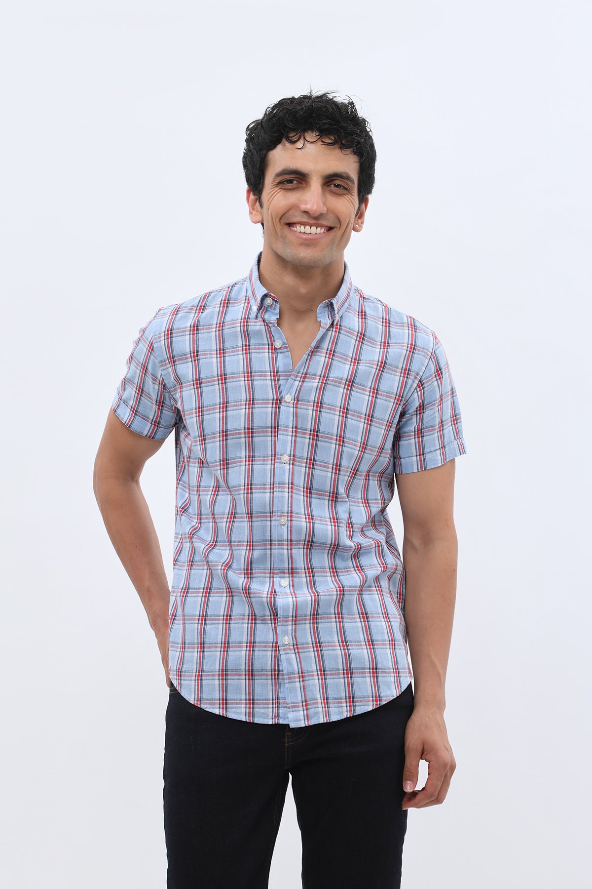 SHIRTSPRO Checked Regular Fit Short Sleeve Shirt - Button-Down Collar - Red