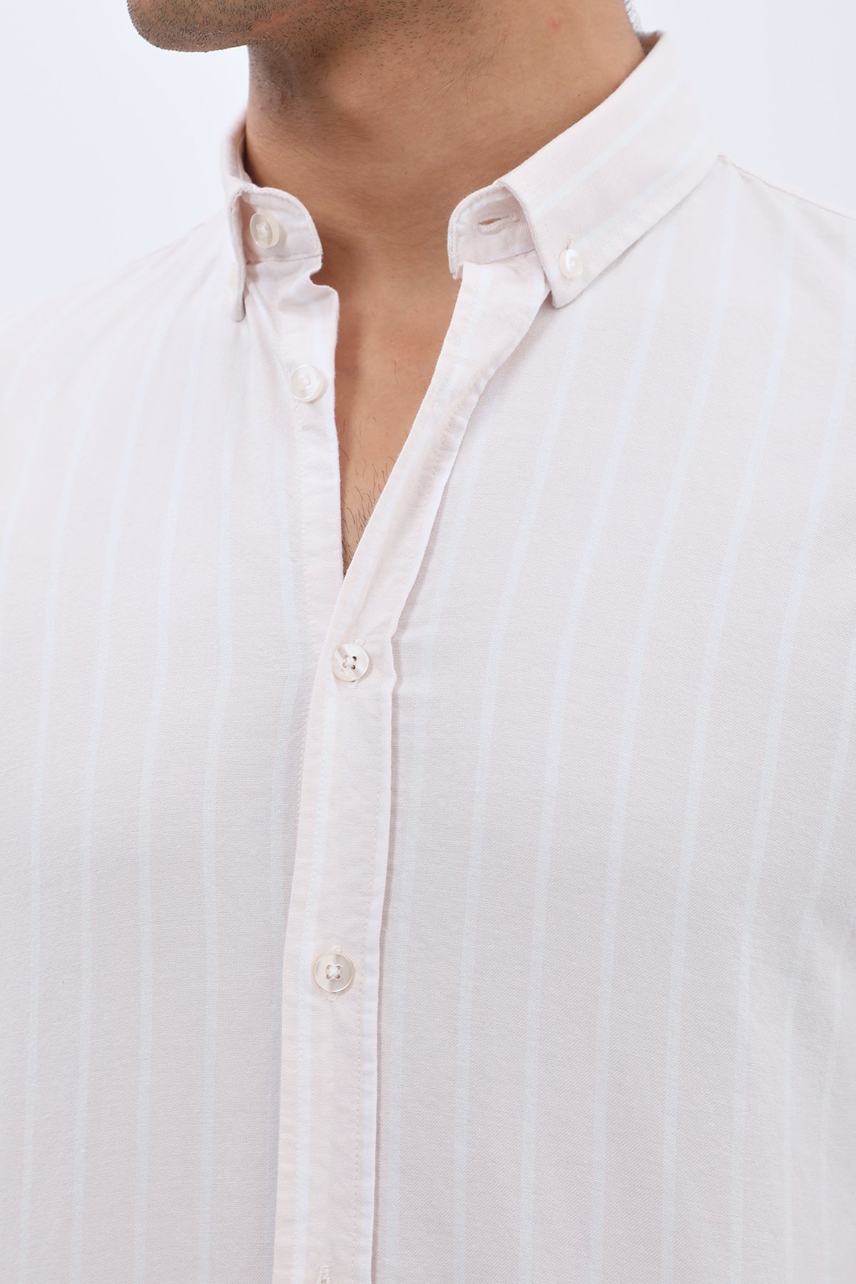 SHIRTSPRO Striped Oxford Regular Fit Short Sleeve Shirt - Button-Down Collar - Beige