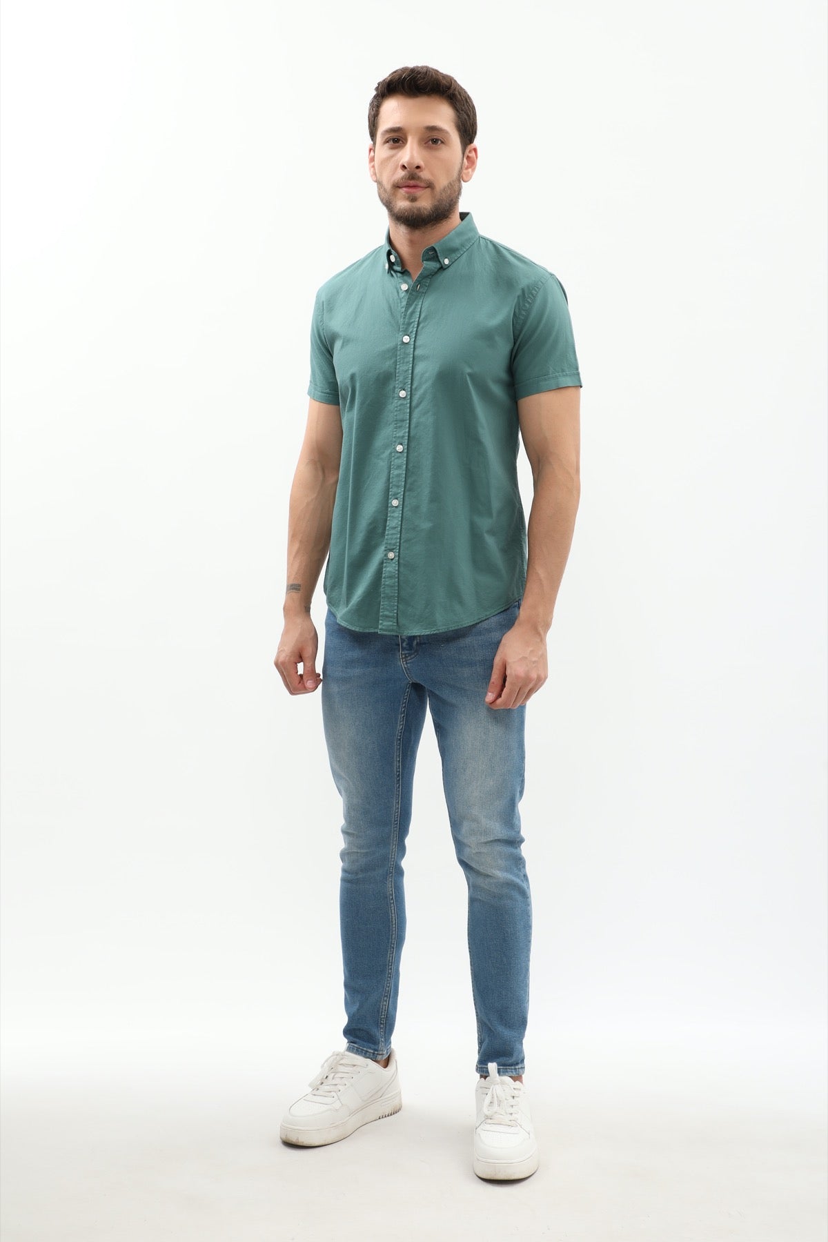 SHIRTSPRO Oxford Regular Fit Short Sleeve Shirt - Button-Down Collar - Antique Green