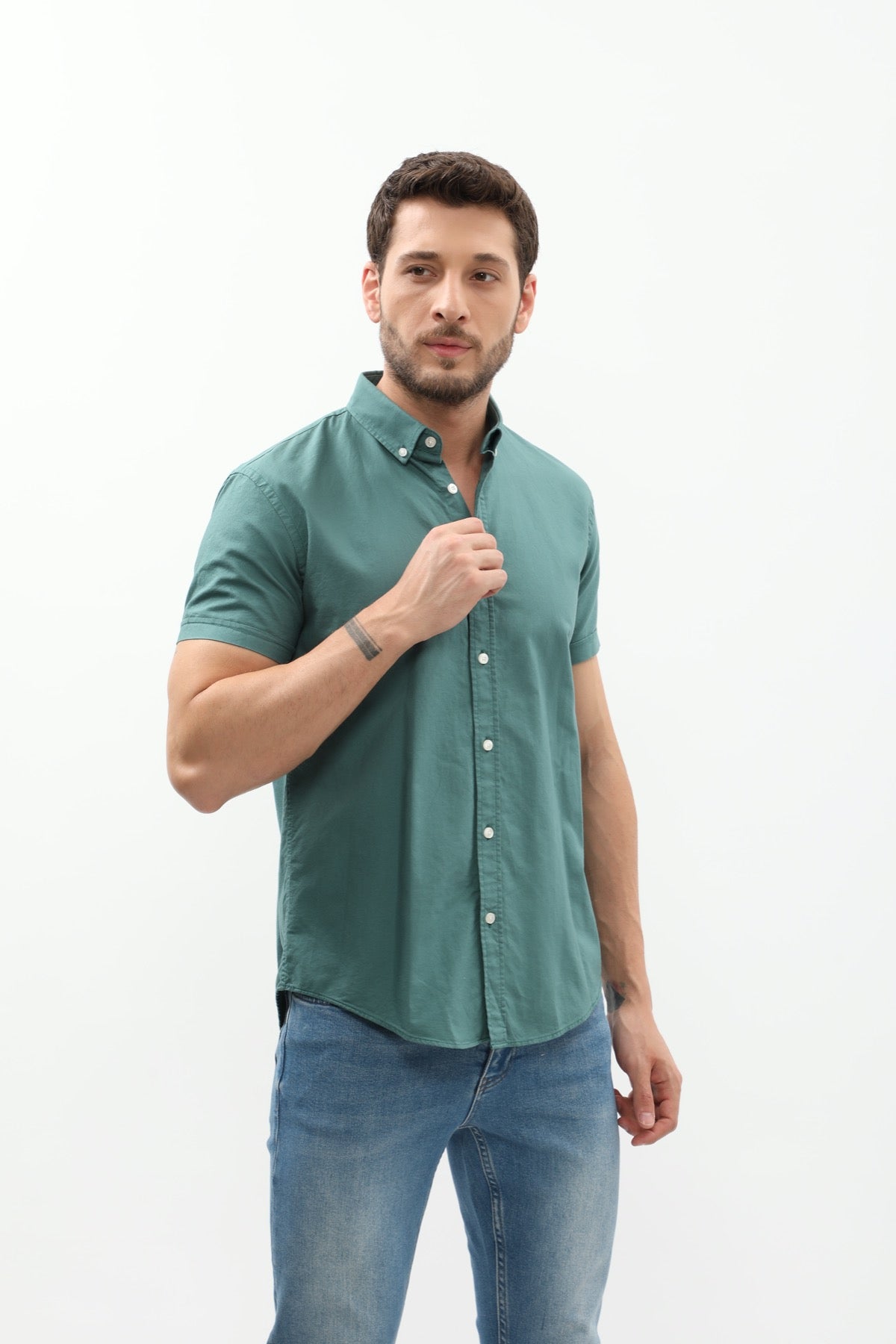 SHIRTSPRO Oxford Regular Fit Short Sleeve Shirt - Button-Down Collar - Antique Green