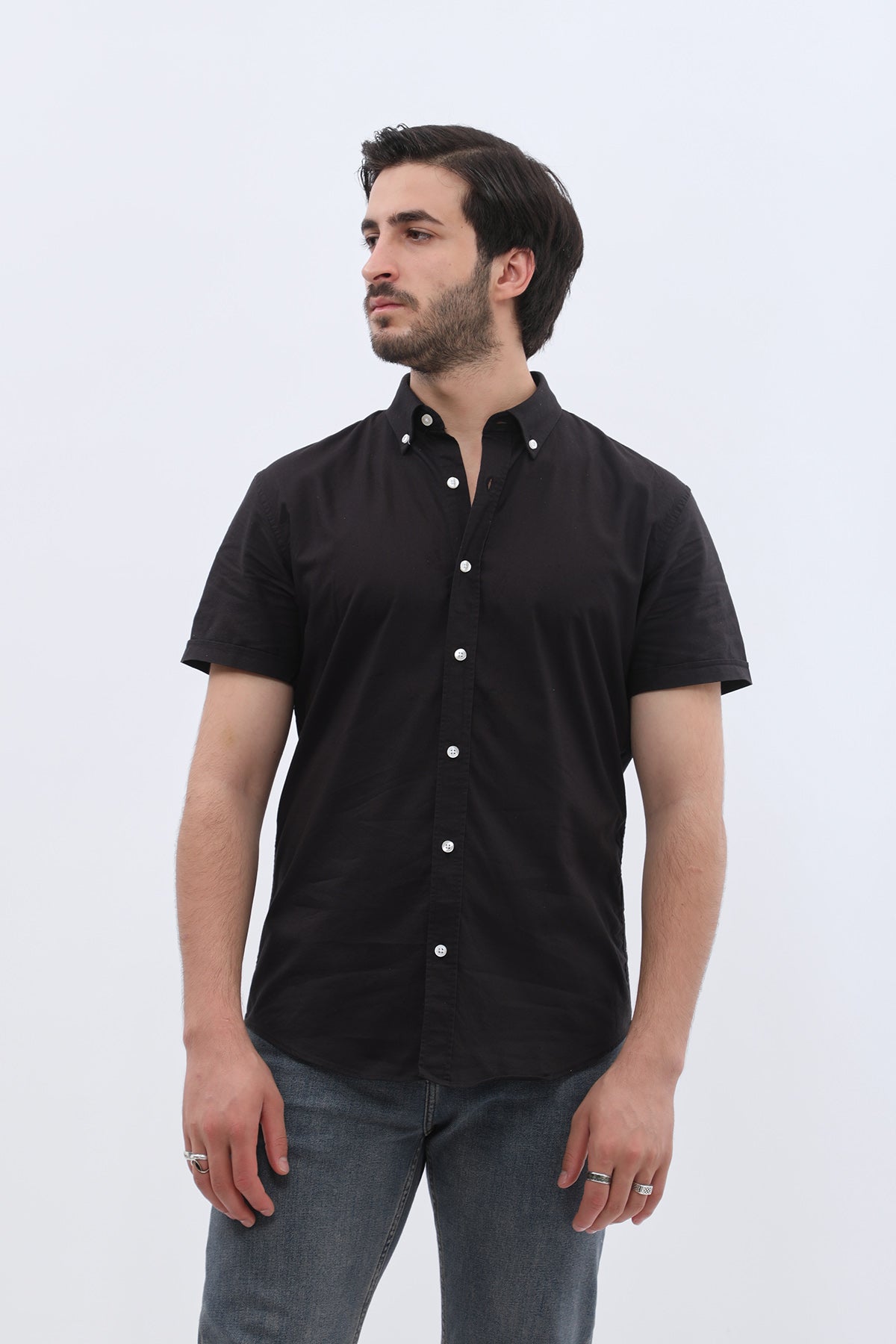 SHIRTSPRO Oxford Regular Fit Short Sleeve Shirt - Button-Down Collar - Black