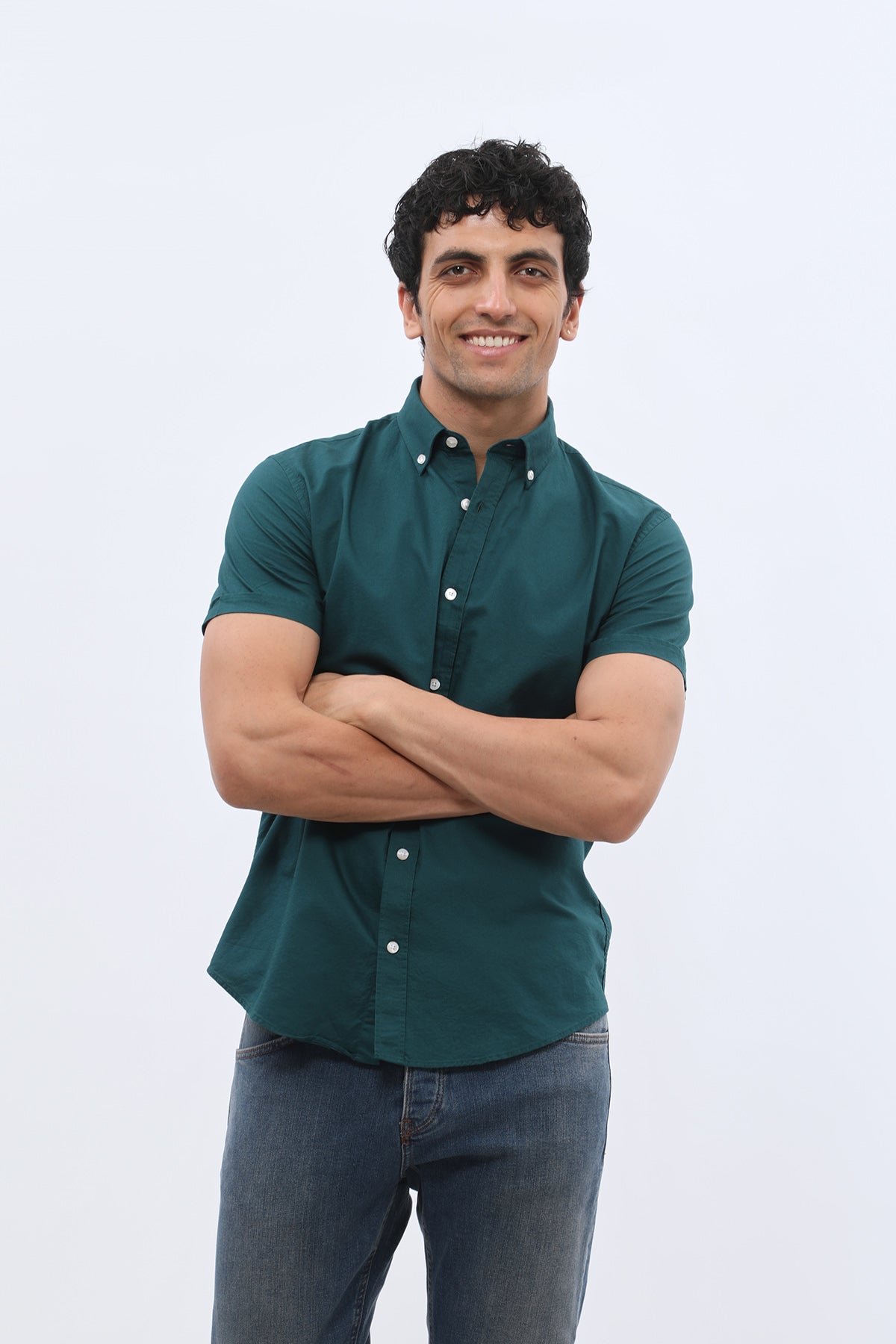 SHIRTSPRO Oxford Regular Fit Short Sleeve Shirt - Button-Down Collar - Deep Teal