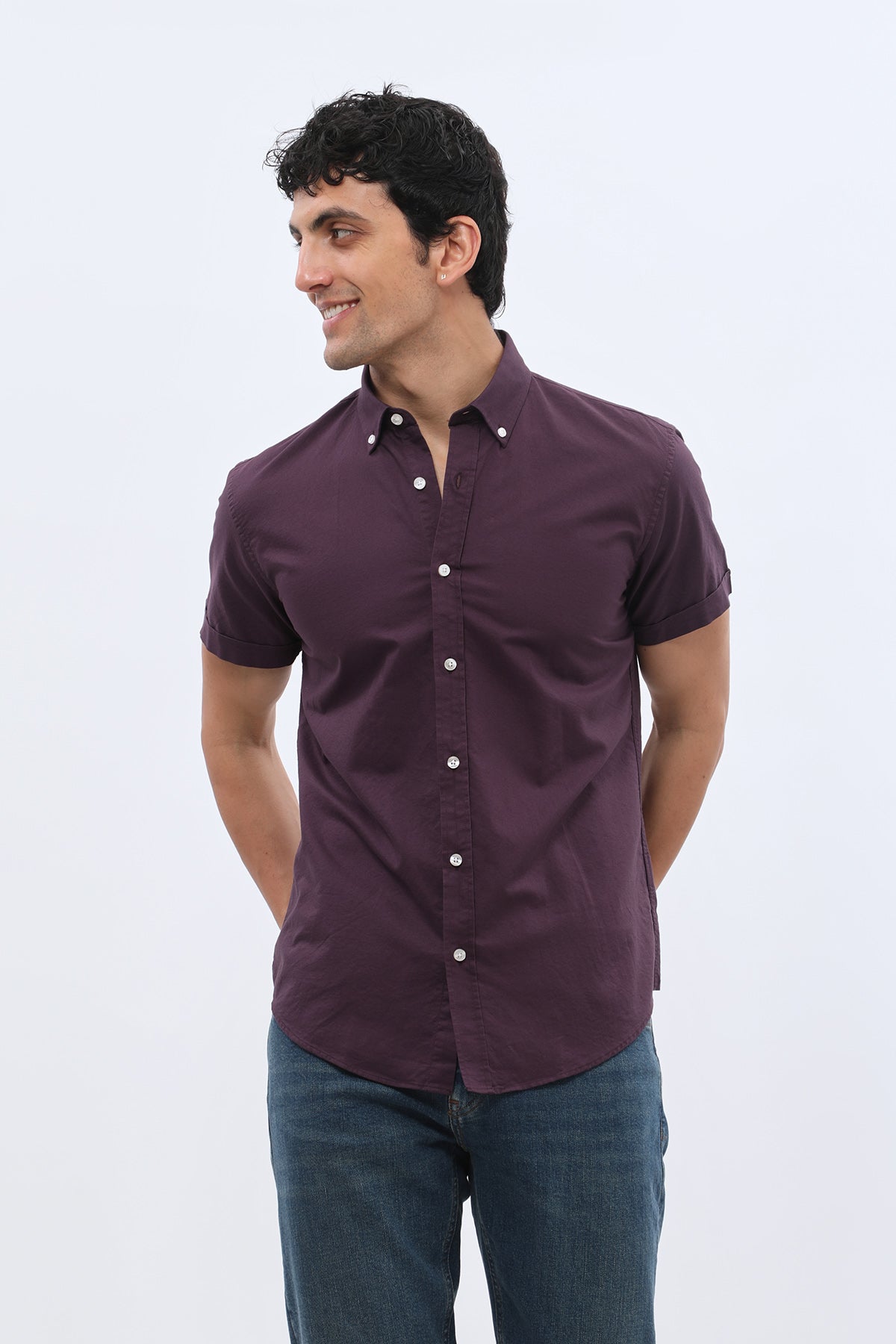 SHIRTSPRO Oxford Regular Fit Short Sleeve Shirt - Button-Down Collar - Night Shade