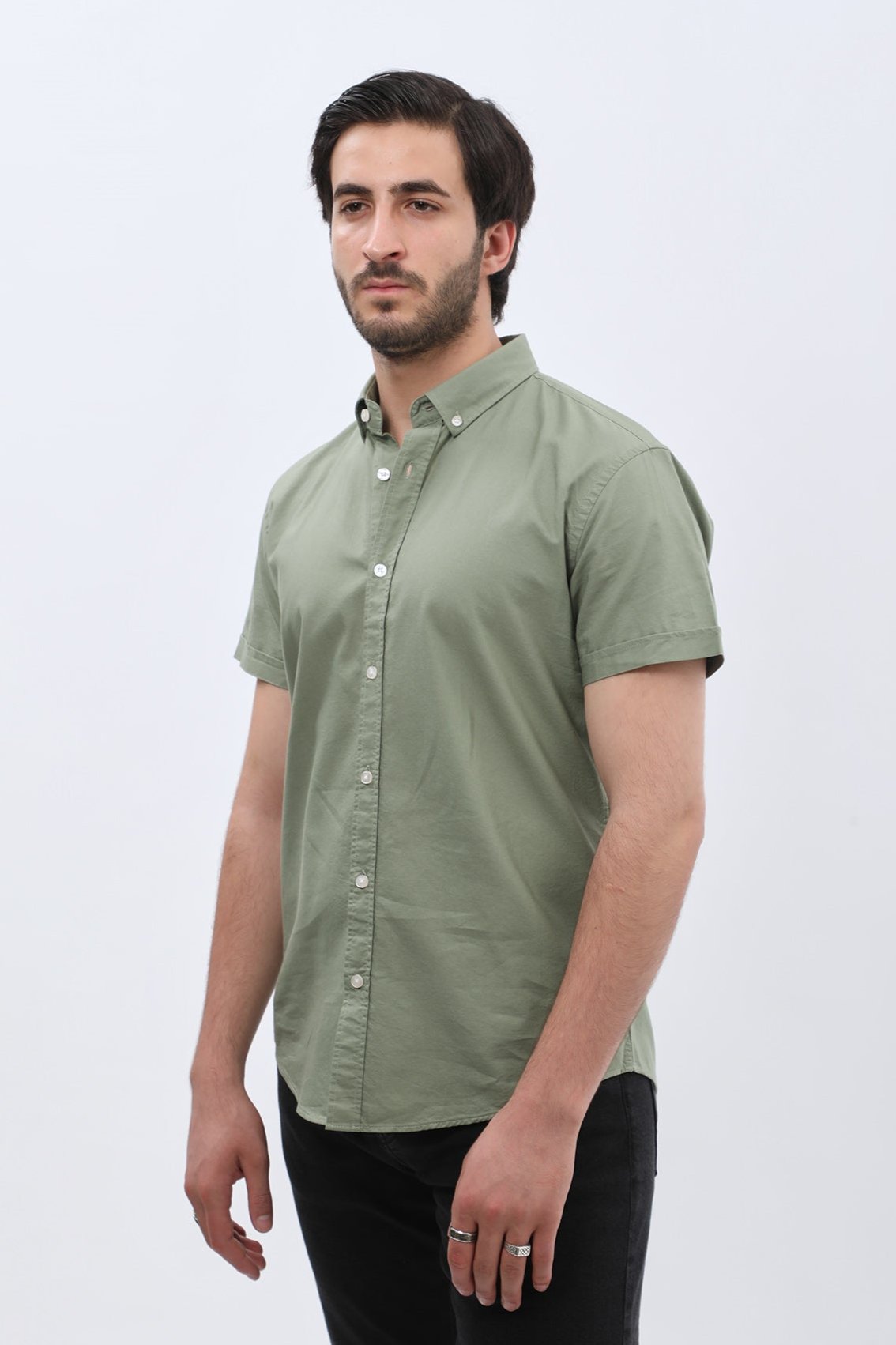 SHIRTSPRO Oxford Regular Fit Short Sleeve Shirt - Button-Down Collar - Oil Green
