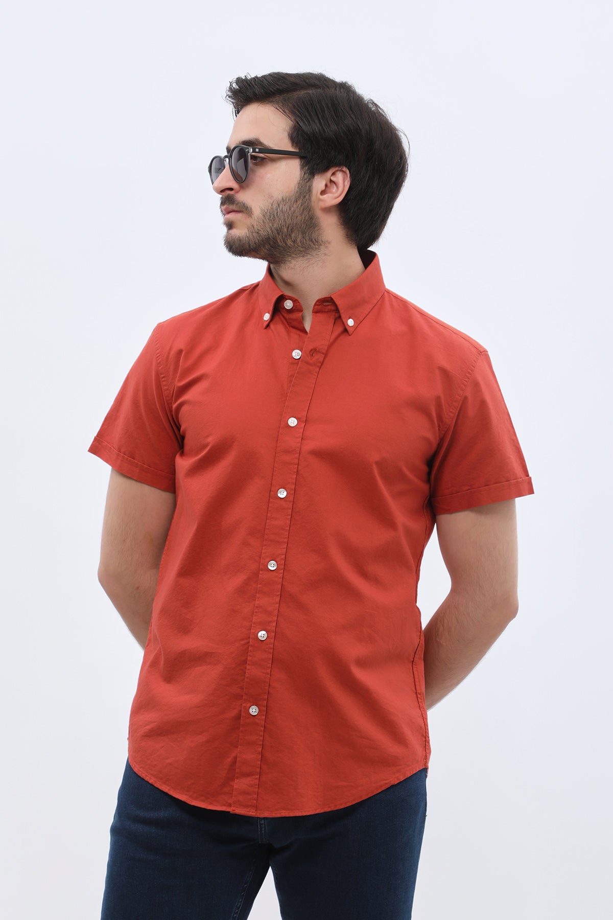 SHIRTSPRO Oxford Regular Fit Short Sleeve Shirt - Button-Down Collar - Picante