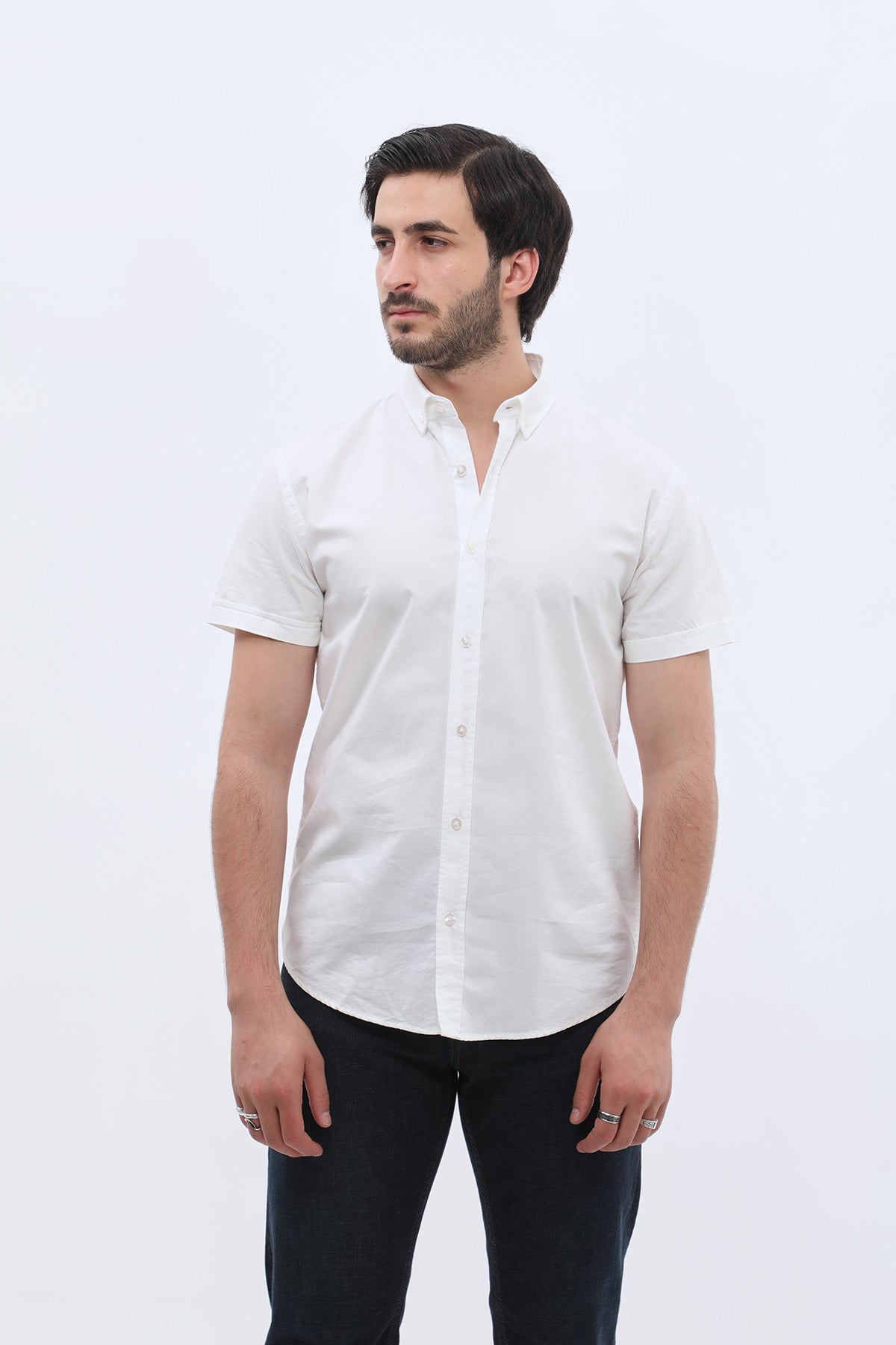 SHIRTSPRO Oxford Regular Fit Short Sleeve Shirt - Button-Down Collar - White