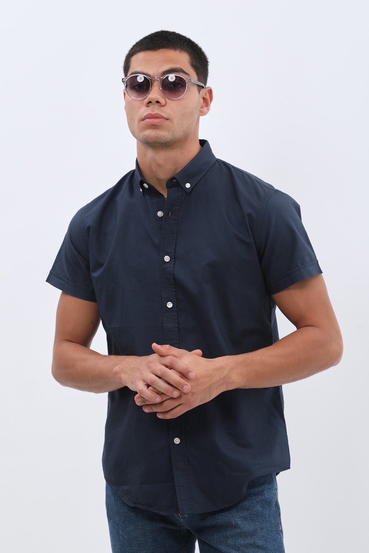 SHIRTSPRO Oxford Regular Fit Short Sleeve Shirt - Button-Down Collar - Blue Berry