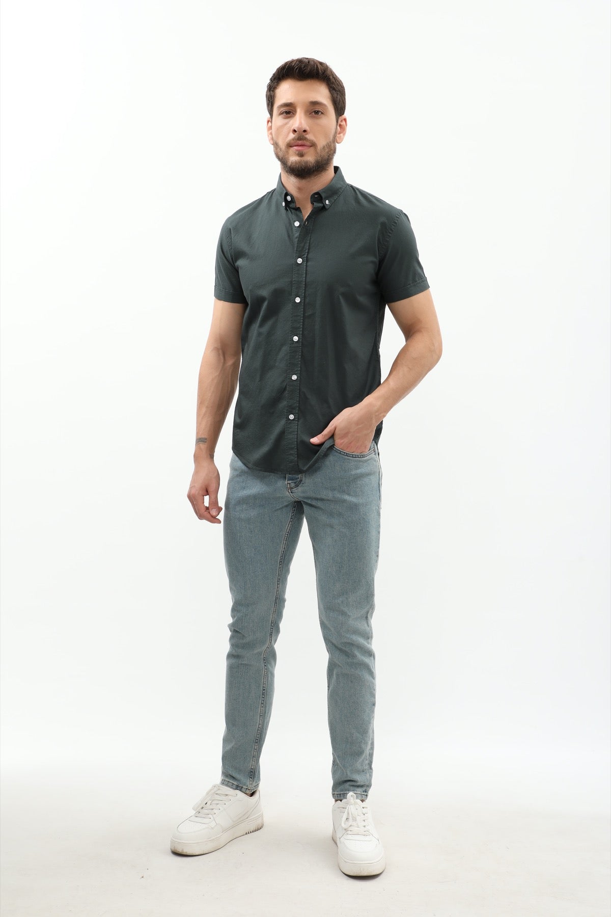SHIRTSPRO Oxford Regular Fit Short Sleeve Shirt - Button-Down Collar - Naphtha Green