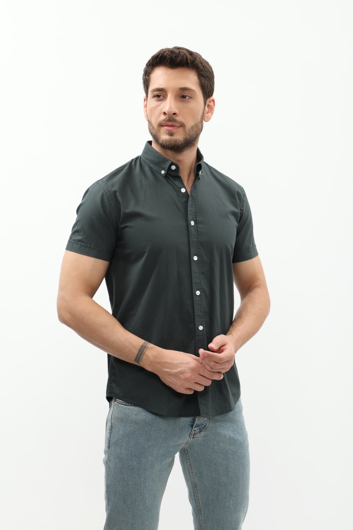 SHIRTSPRO Oxford Regular Fit Short Sleeve Shirt - Button-Down Collar - Naphtha Green