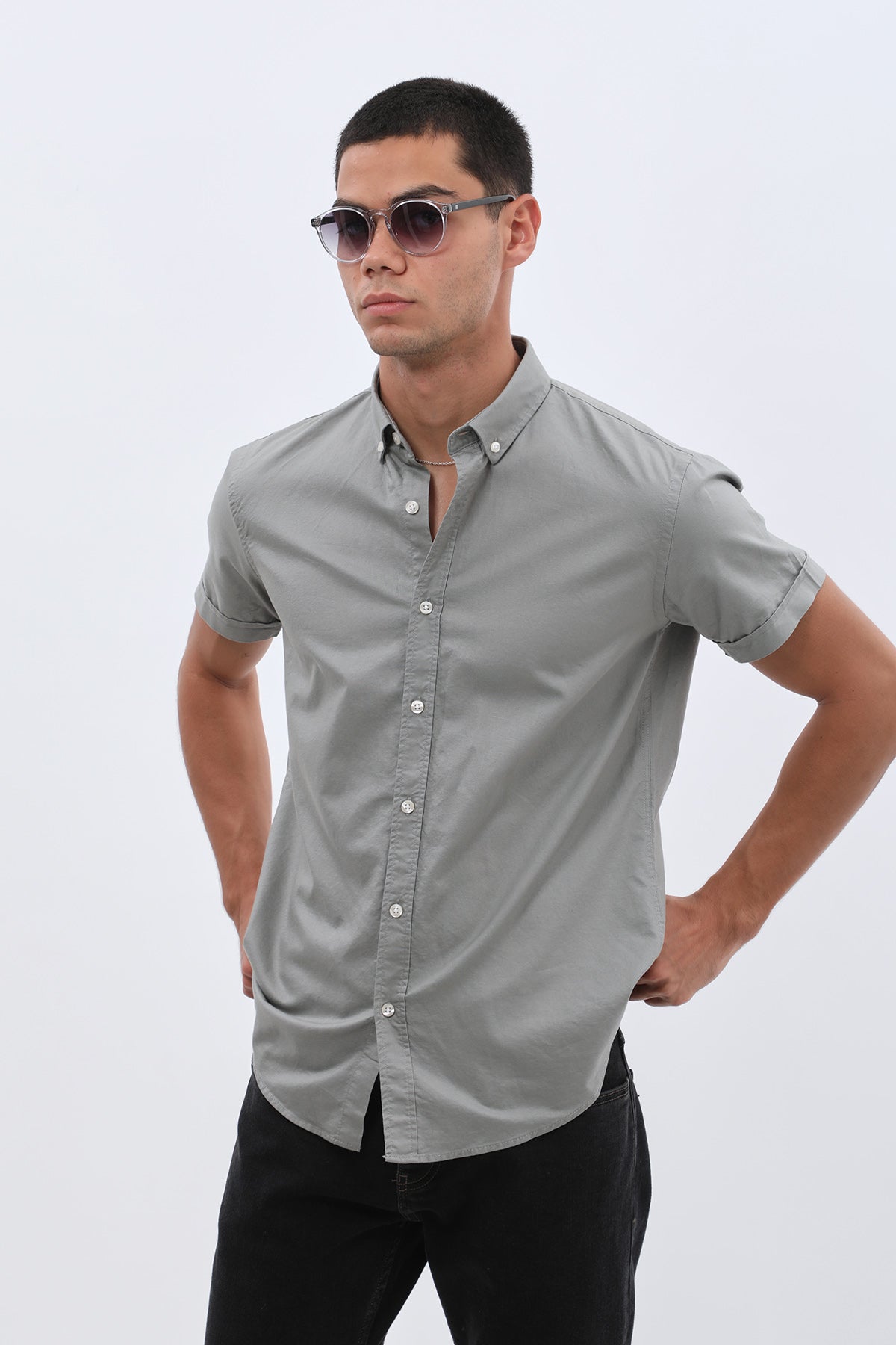 SHIRTSPRO Oxford Regular Fit Short Sleeve Shirt - Button-Down Collar - Wild Dove